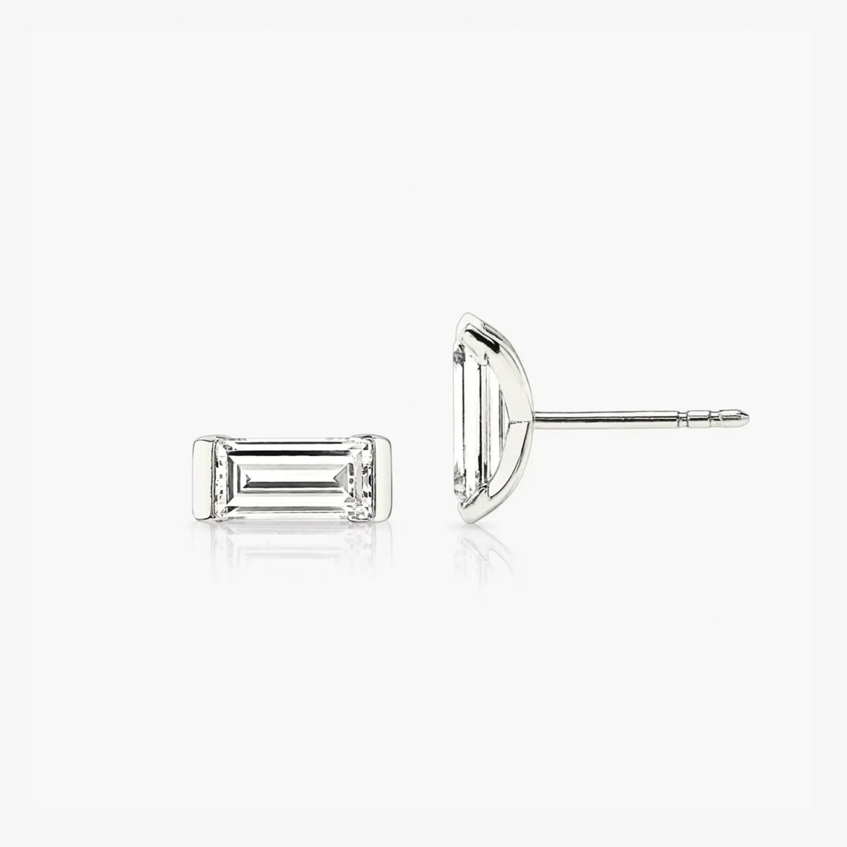 Semi-Bezel Baguette Diamond Studs