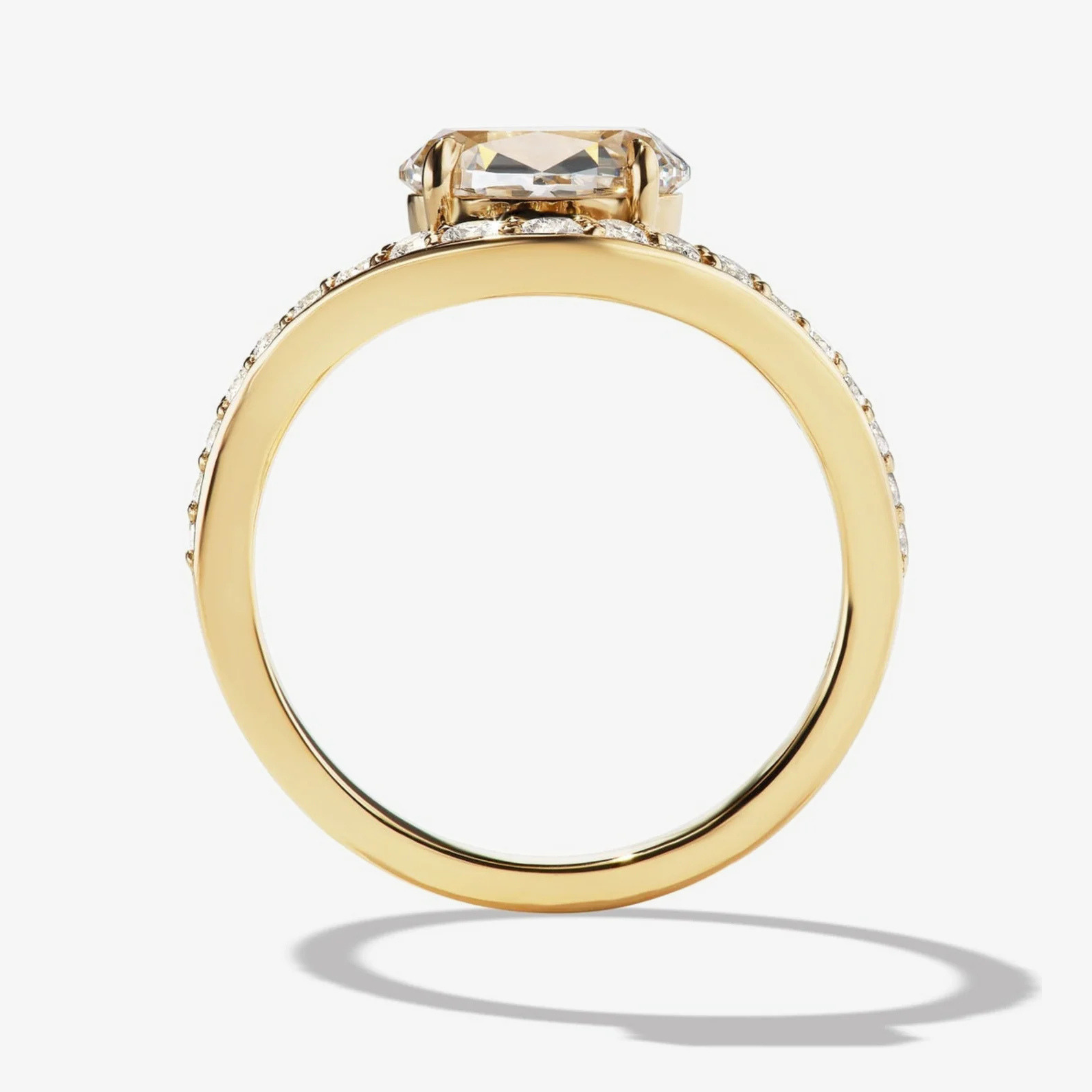 Cognac Cushion Cut Diamond Engagement Ring with Curved Pavé Band