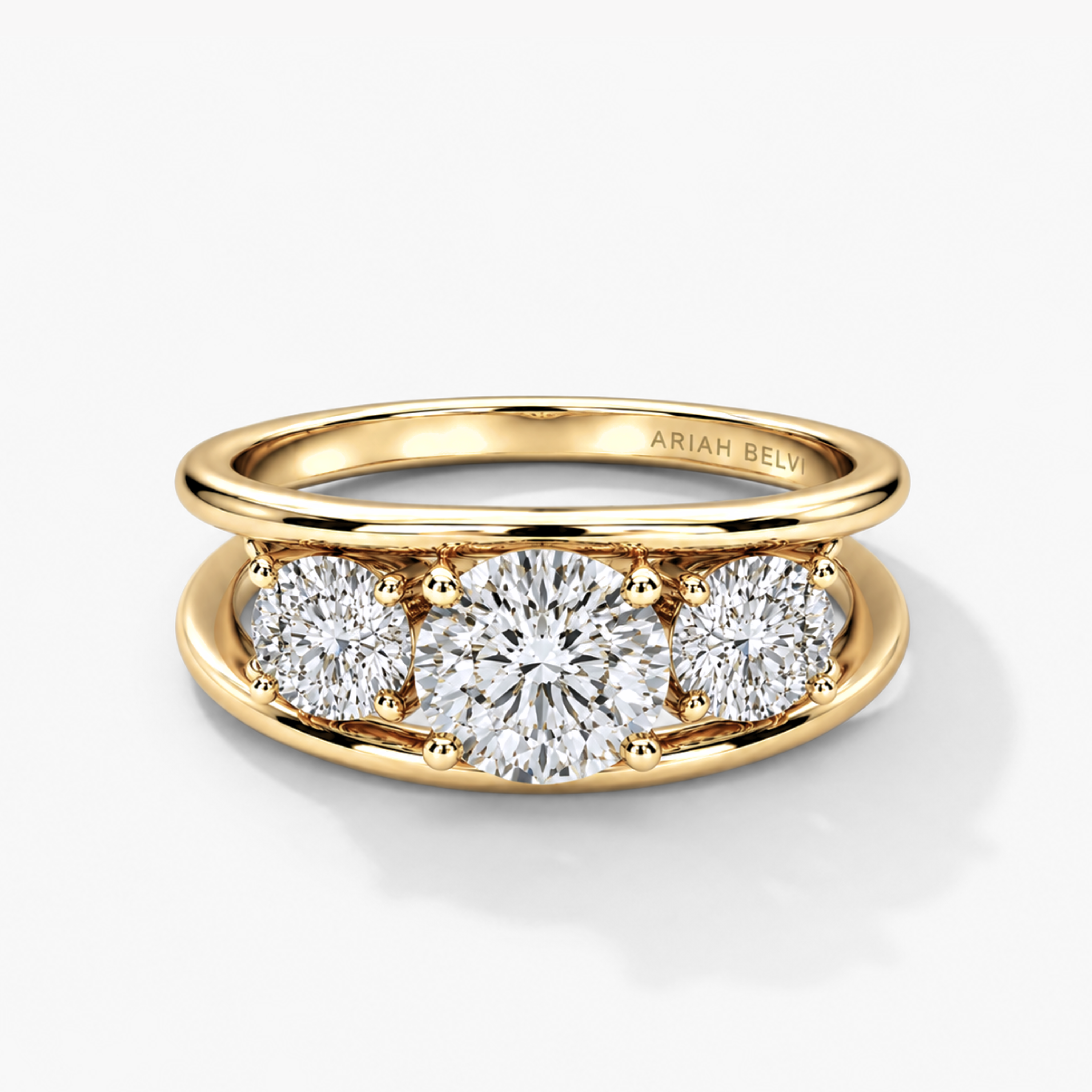 Double Band Three-Stone Diamond Engagement Ring