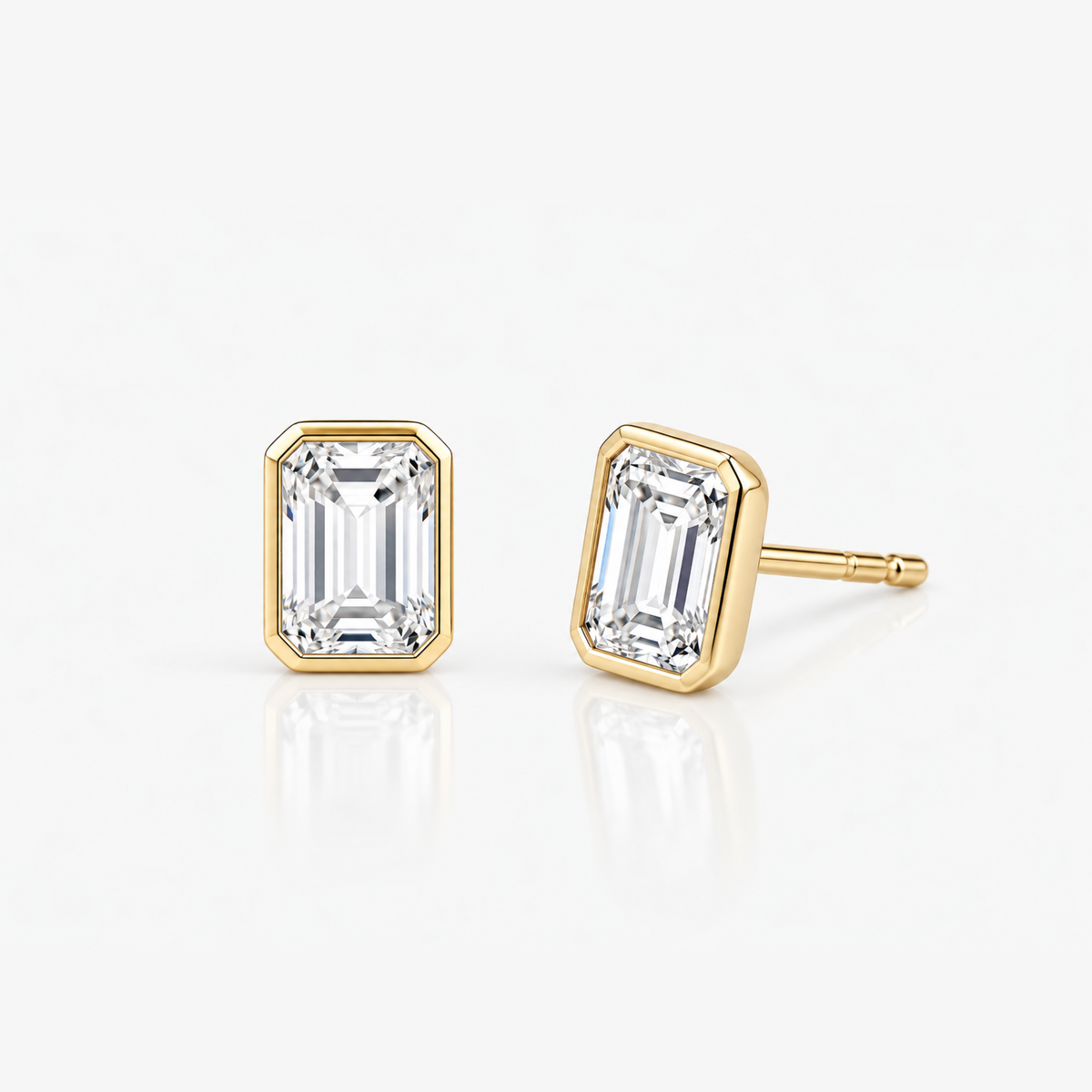 Signature Emerald-Cut Bezel-Set Diamond Stud Earrings
