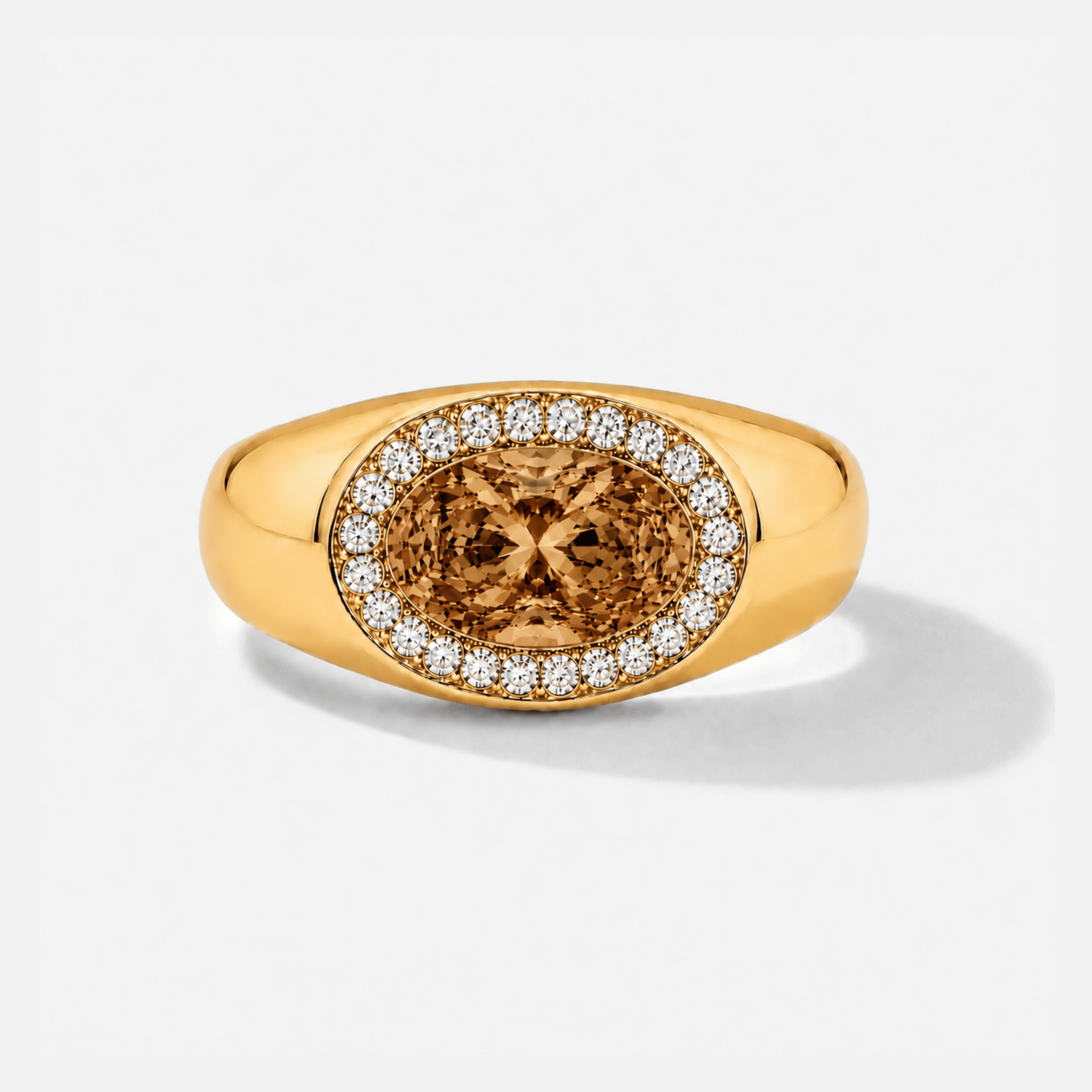 The Marlowe Signet Pinky Ring in Cognac and White Diamond