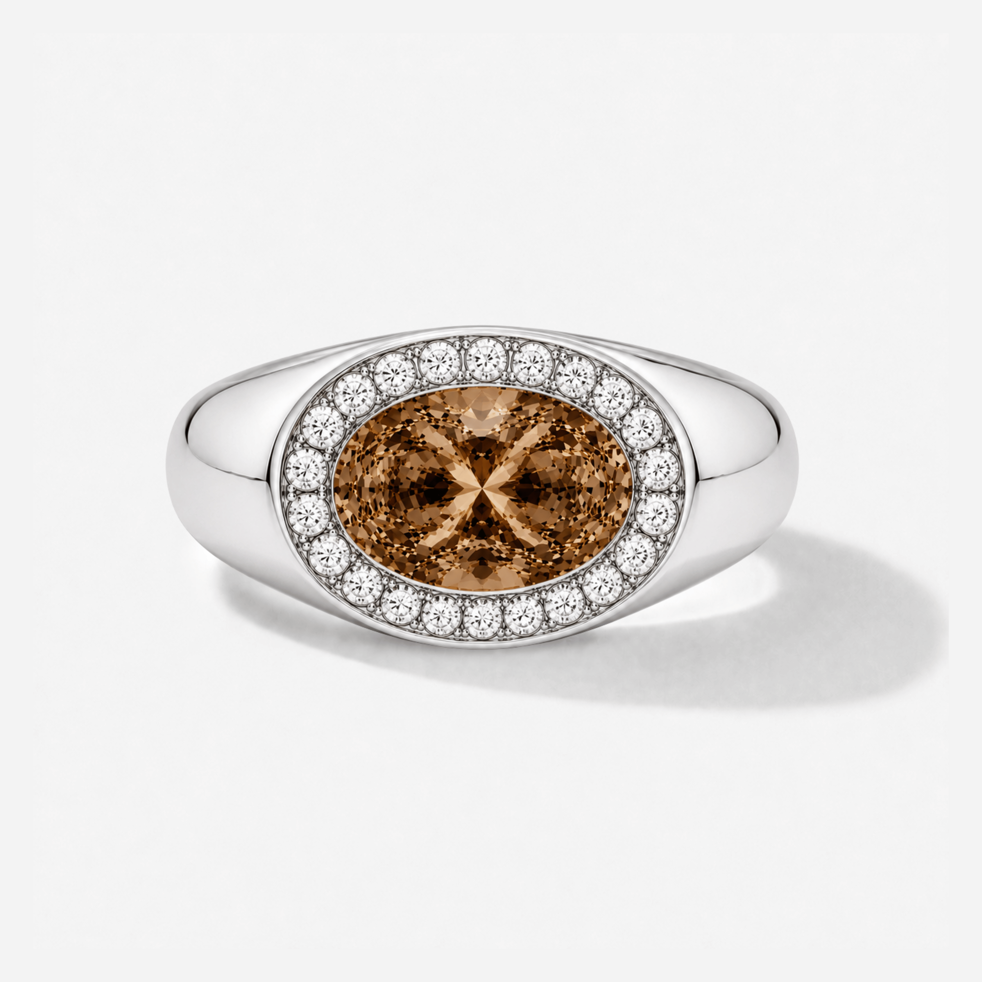 The Marlowe Signet Pinky Ring in Cognac and White Diamond