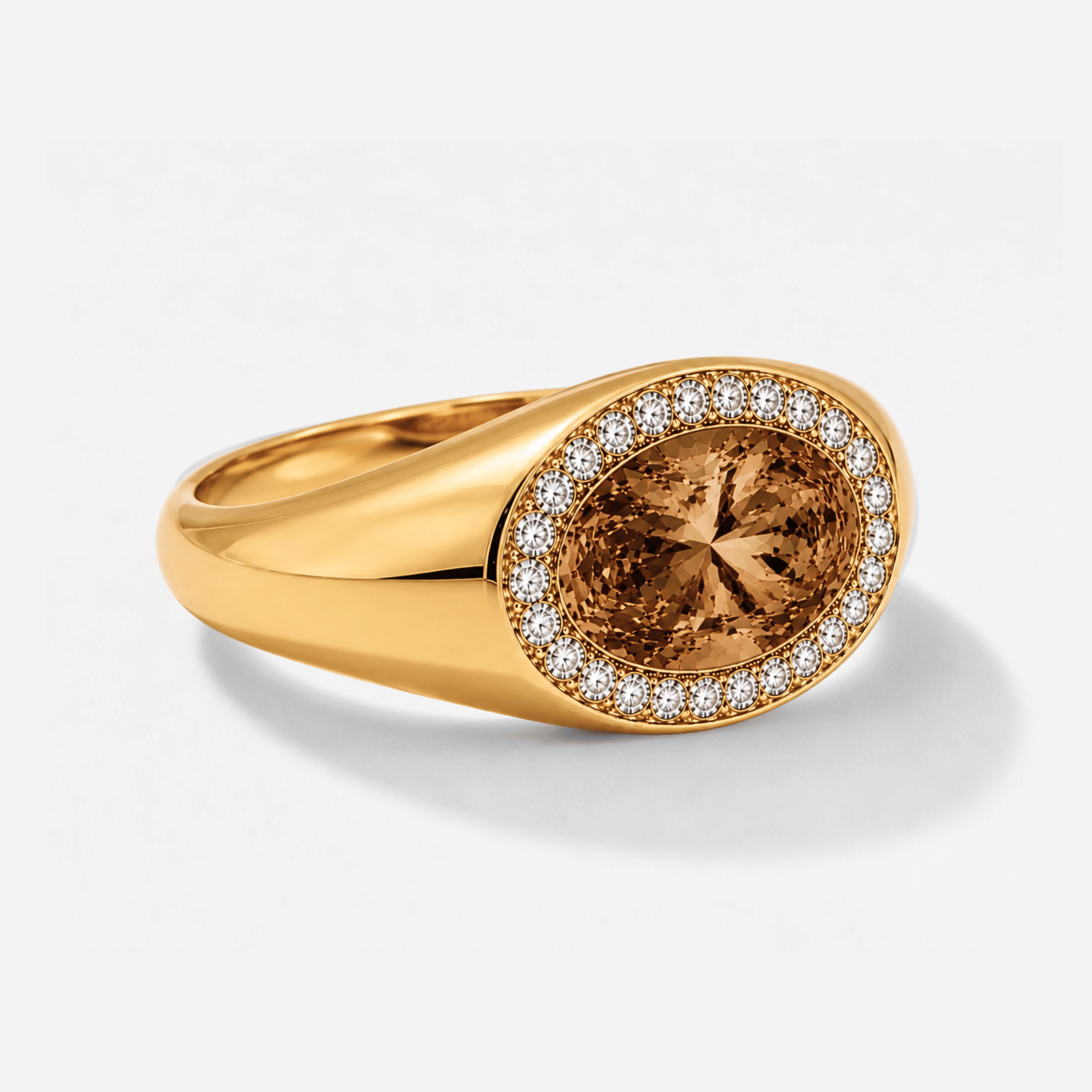 The Marlowe Signet Pinky Ring in Cognac and White Diamond