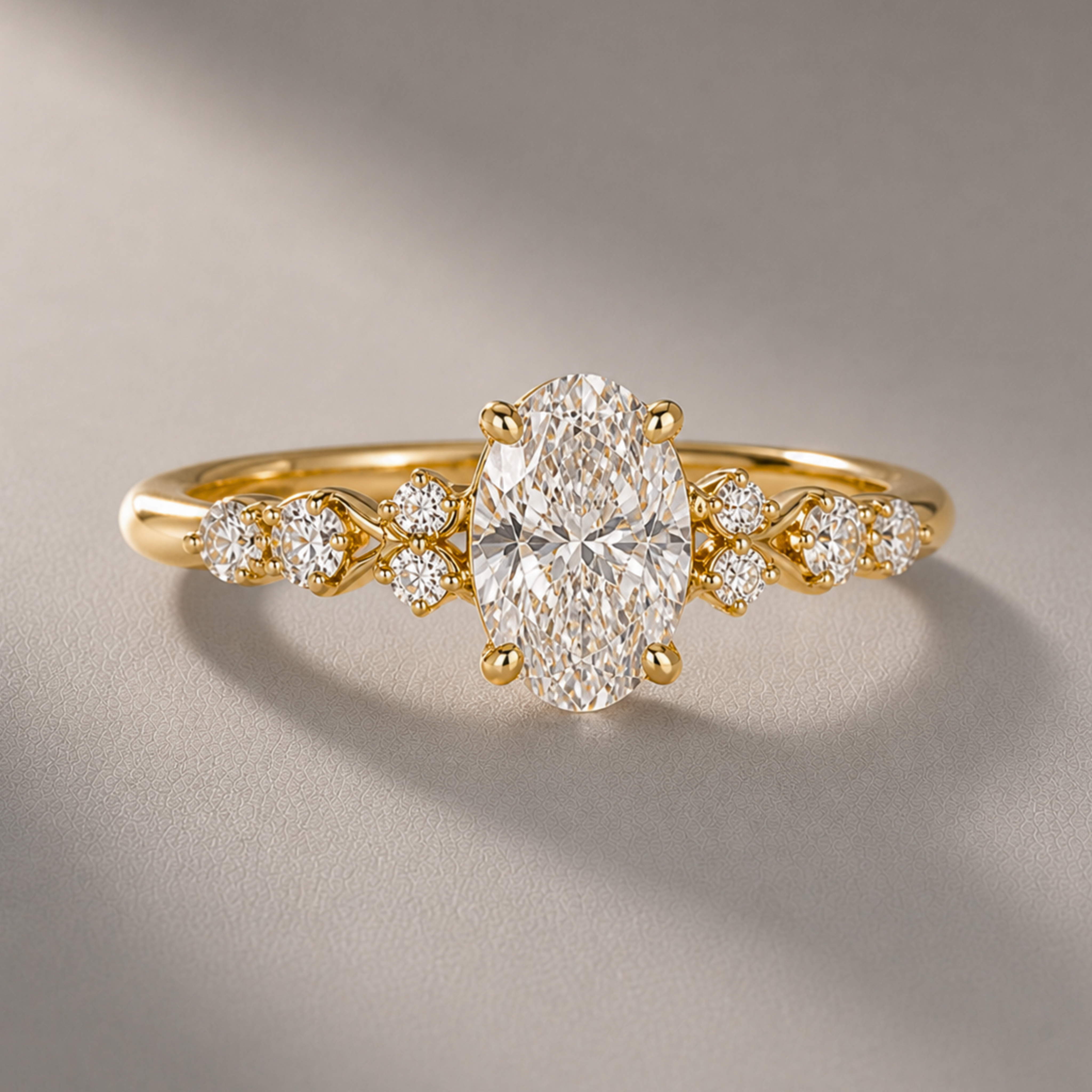 1ct Oval Diamond Ring With a Brilliant Round Accent Stones