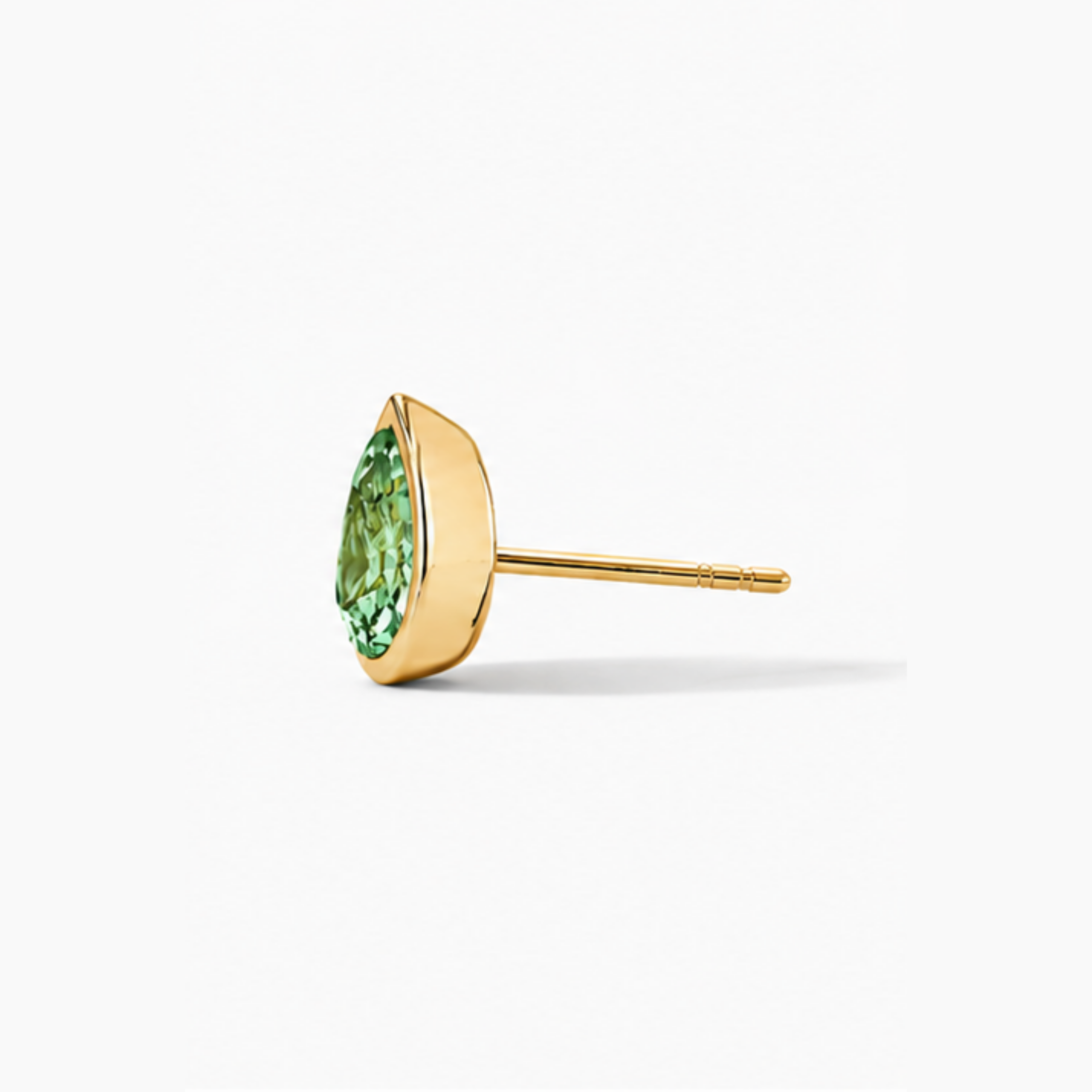 Pear Shape Green Tourmaline Bezel Stud Earrings