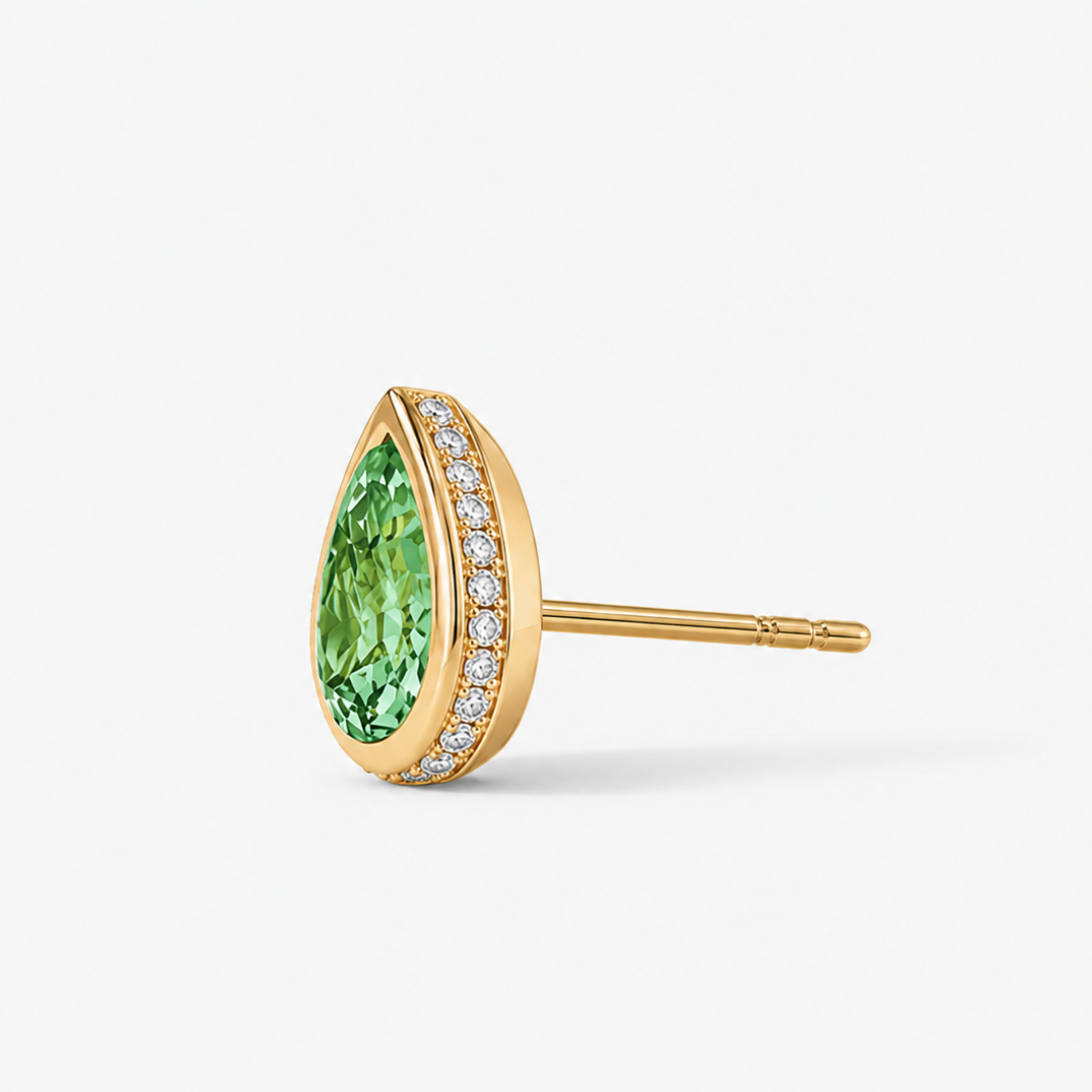 Pear Shape Green Tourmaline Bezel Stud Earrings