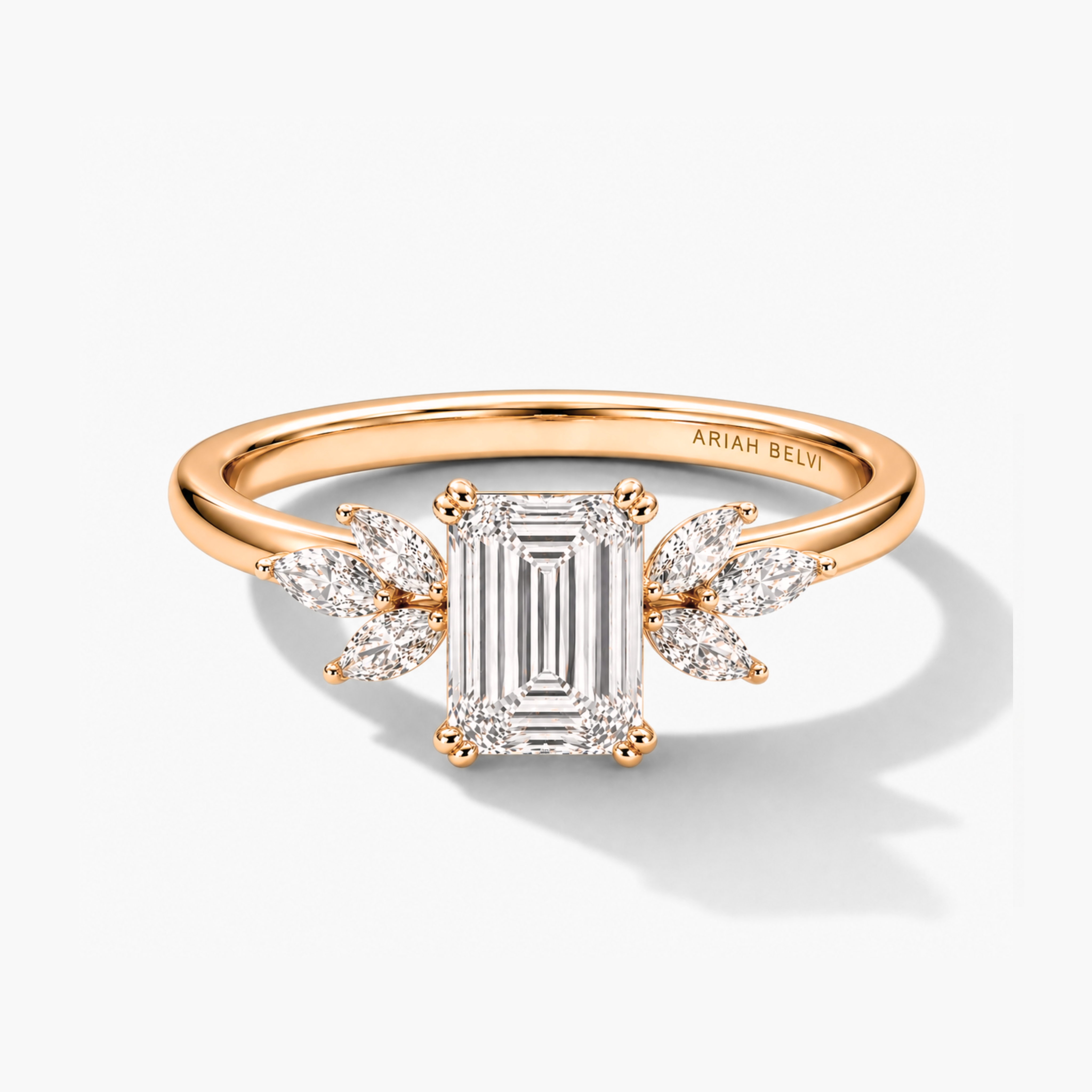 Emerald Cut Diamond Engagement Ring with Marquise Accents
