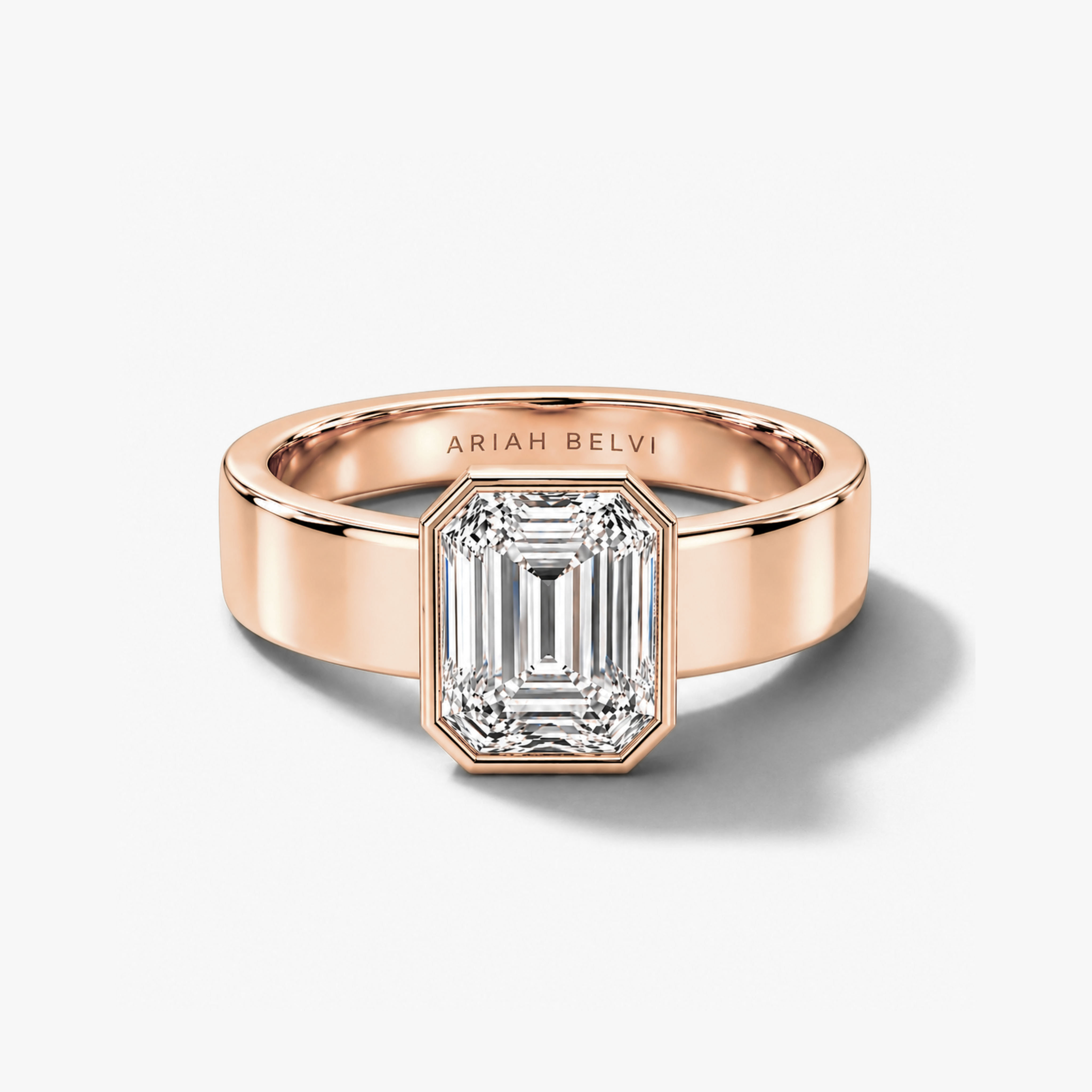 Emerald-Cut Diamond Bezel Ring on a Cigar Band