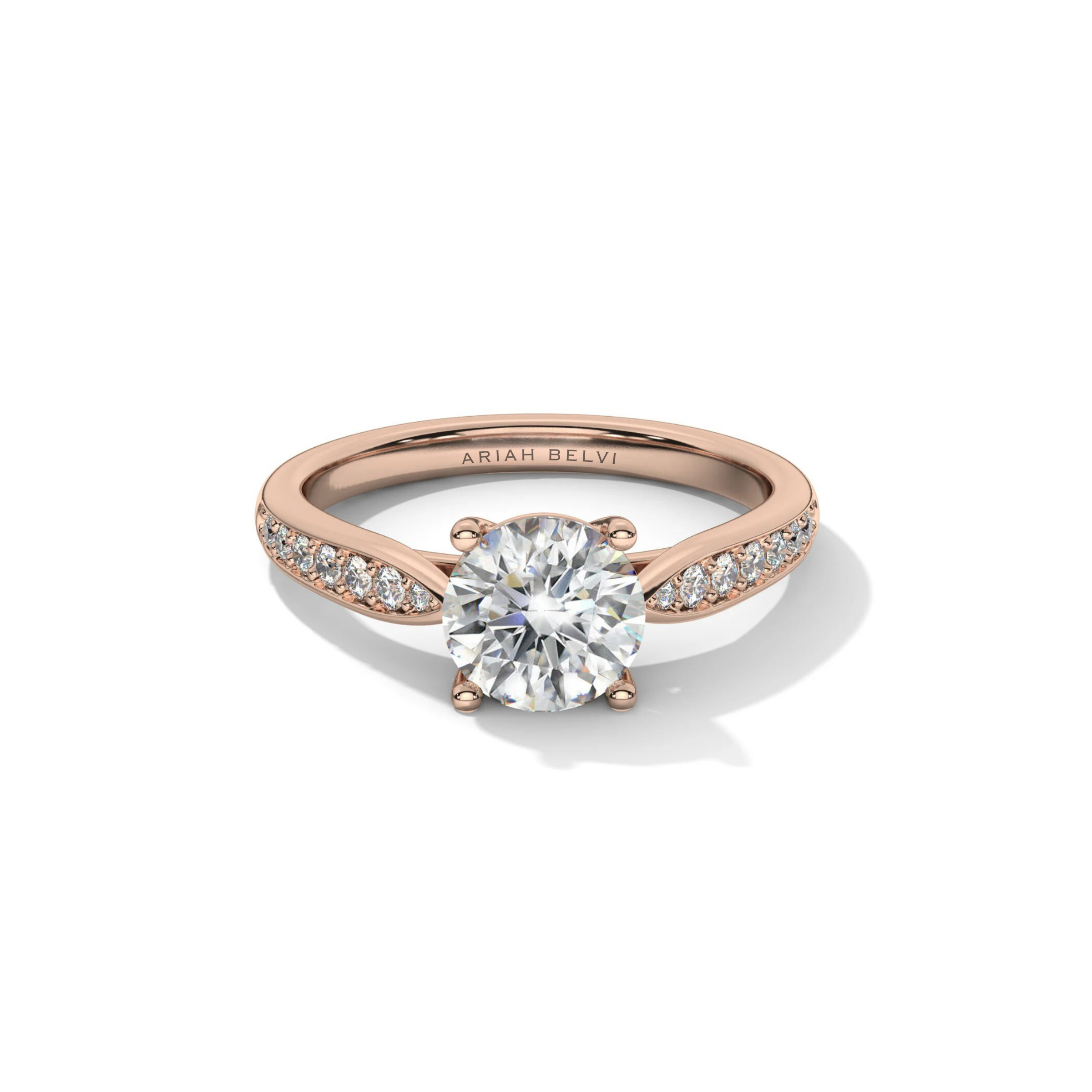 Round, 4-Claw with Tapered Accent Stone Band