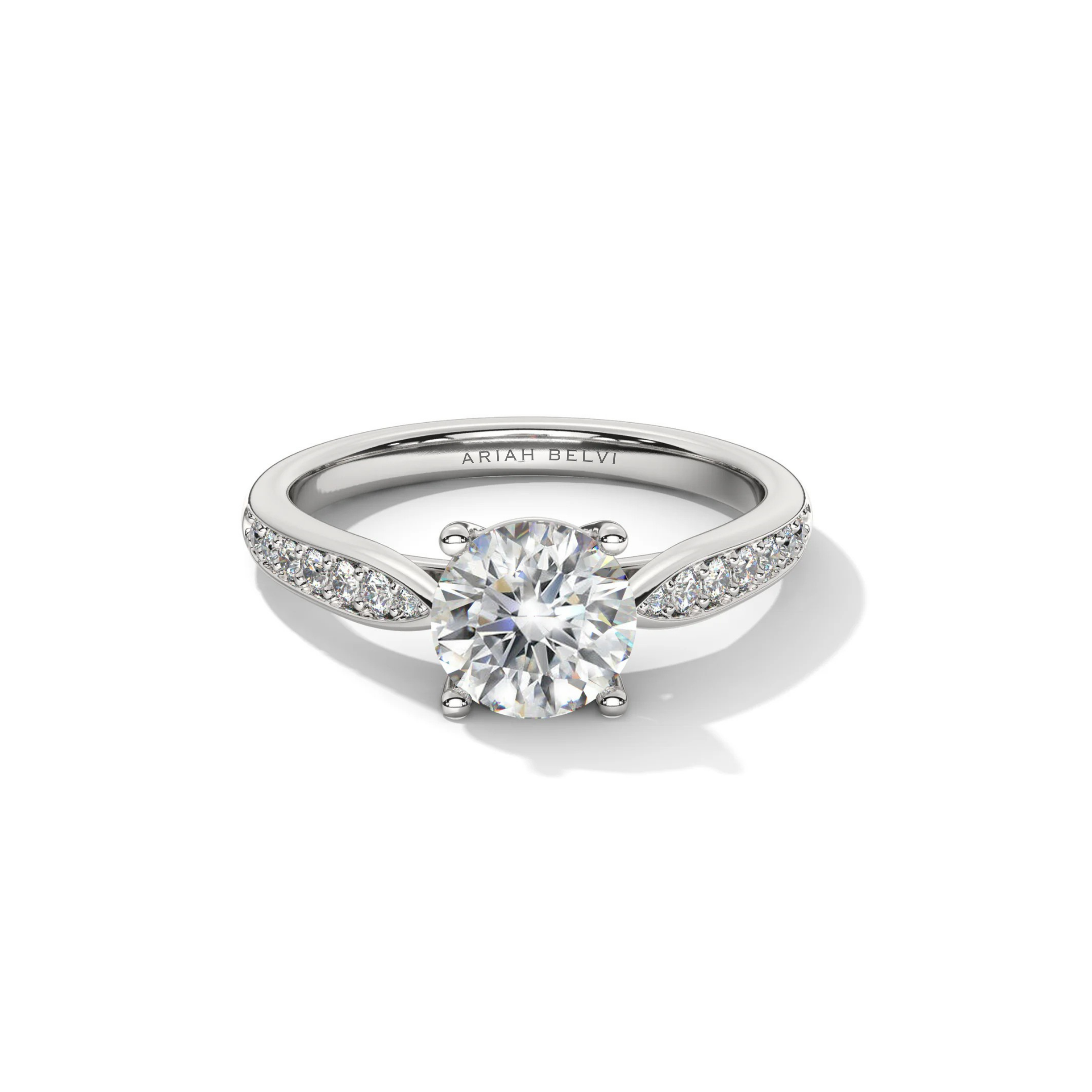 Round, 4-Claw with Tapered Accent Stone Band