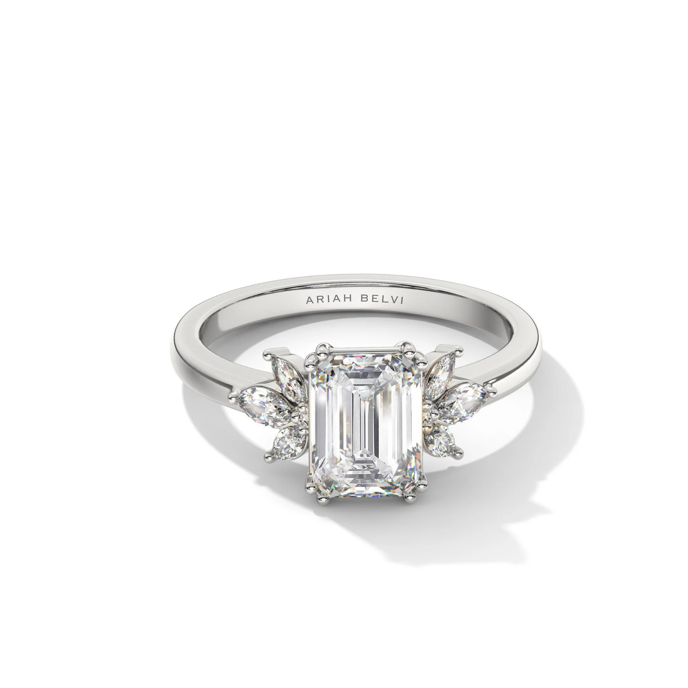 Emerald Engagement Ring with Marquise Accents