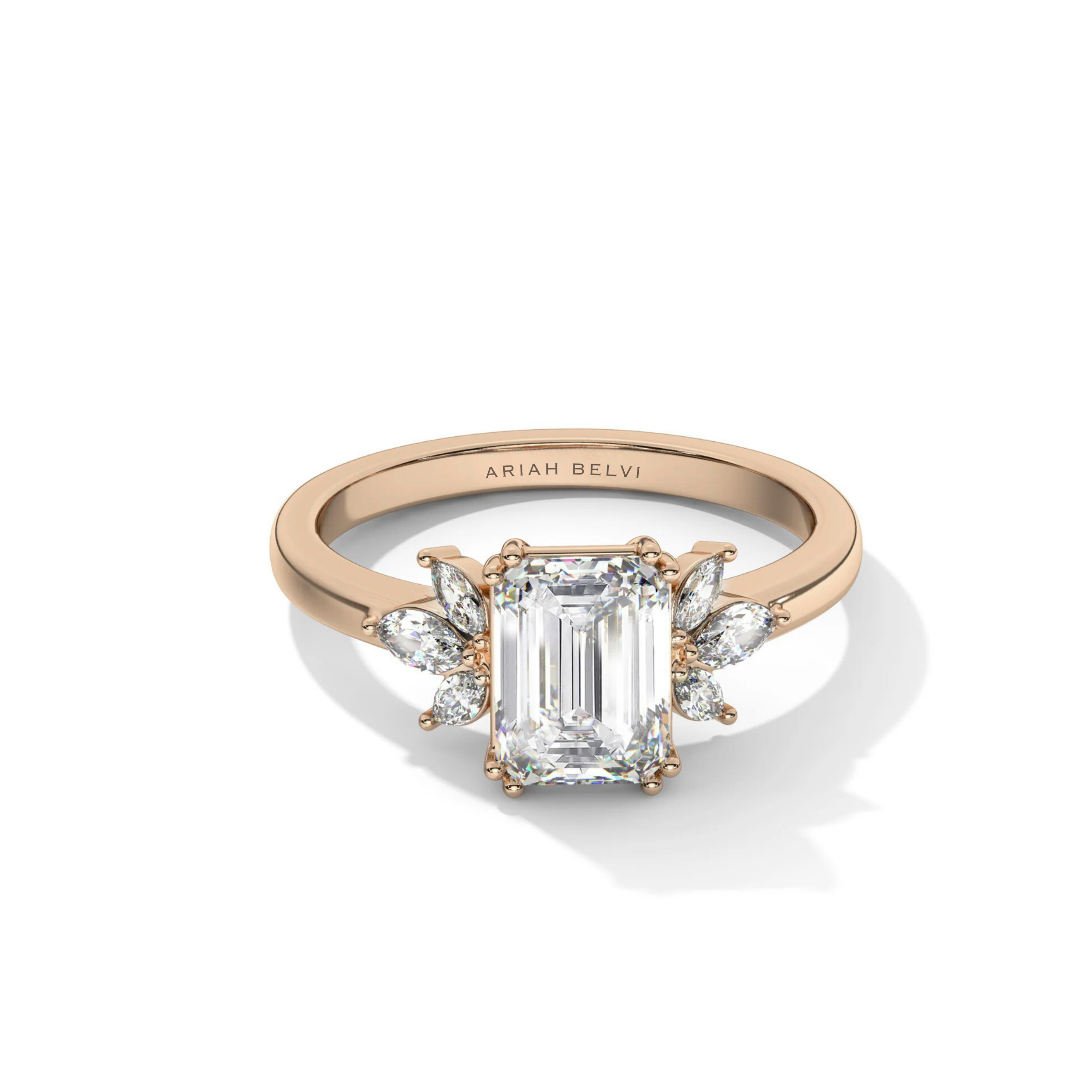 Emerald Engagement Ring with Marquise Accents