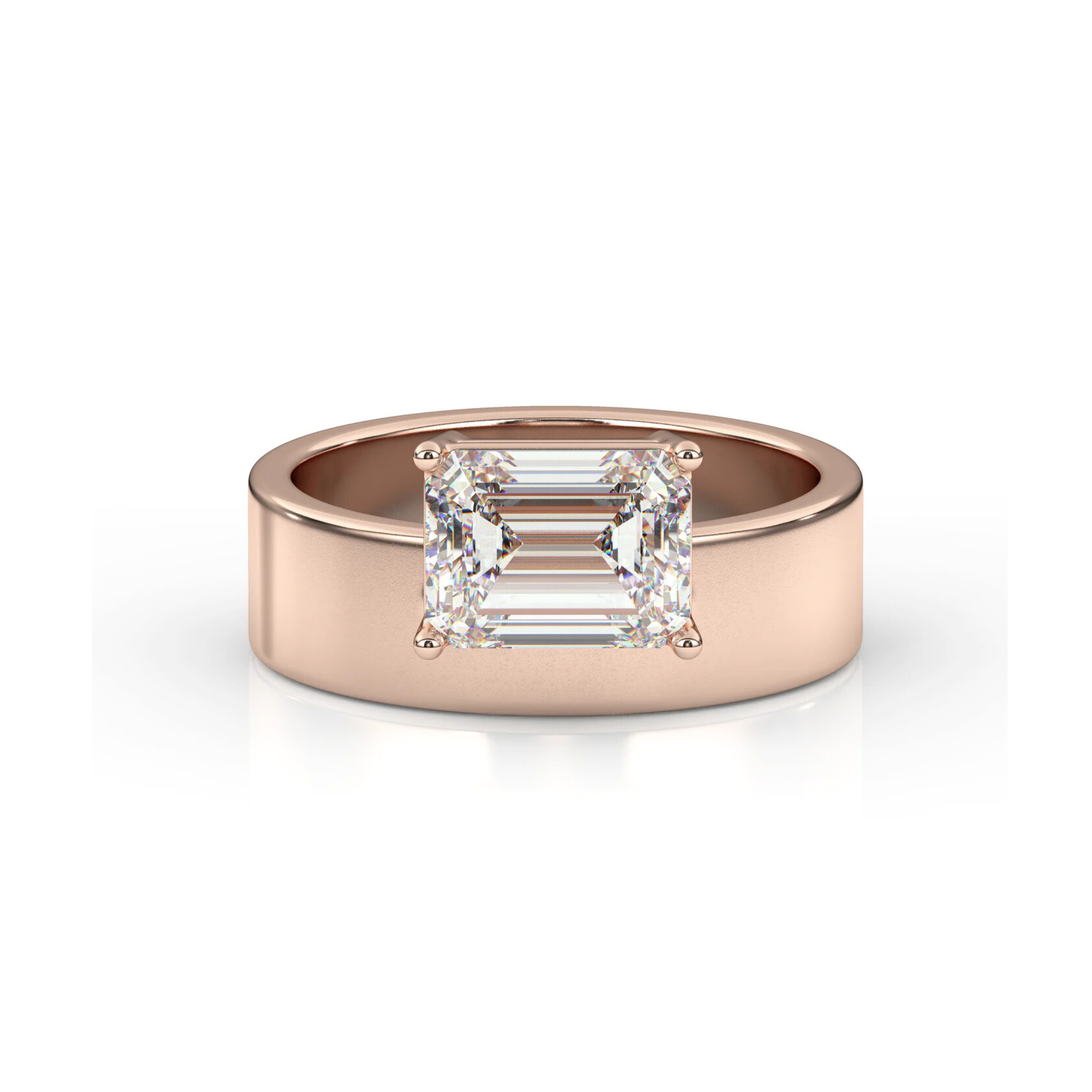 East-West Set Emerald Solitaire Diamond Ring and Cigar Band Set