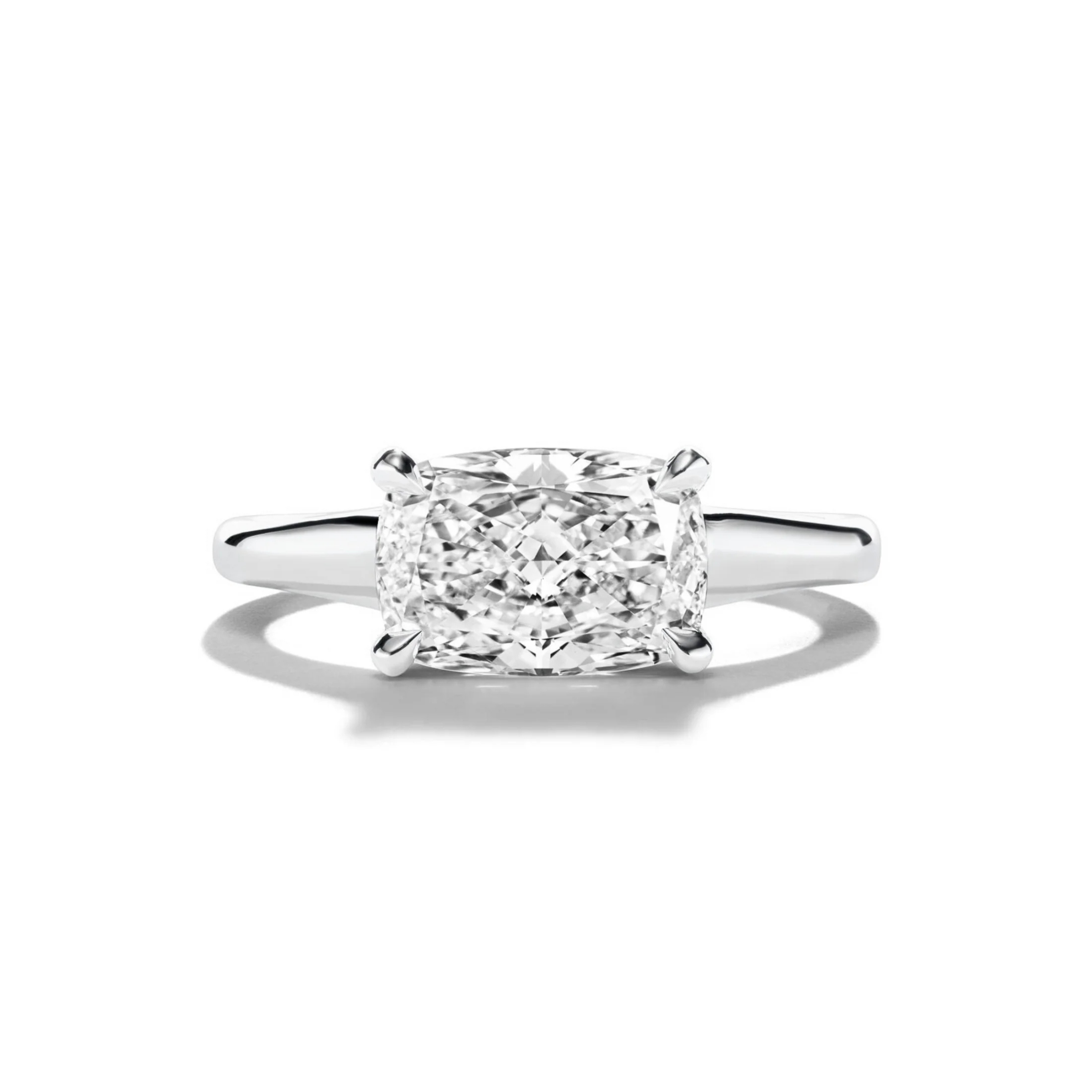 East-West Set Elongated Cushion Cut Diamond Engagement Ring