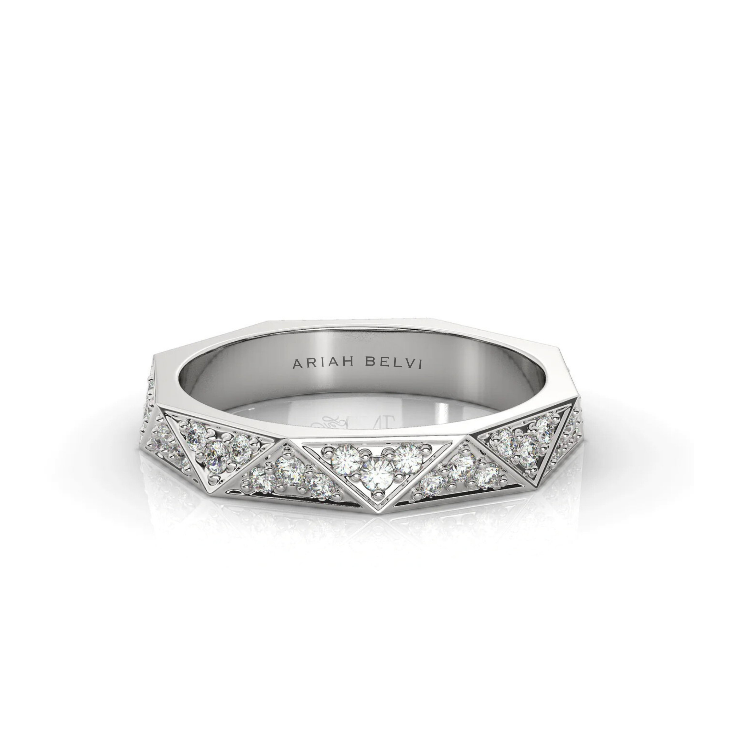 Round Diamond Geometric Wedding Band