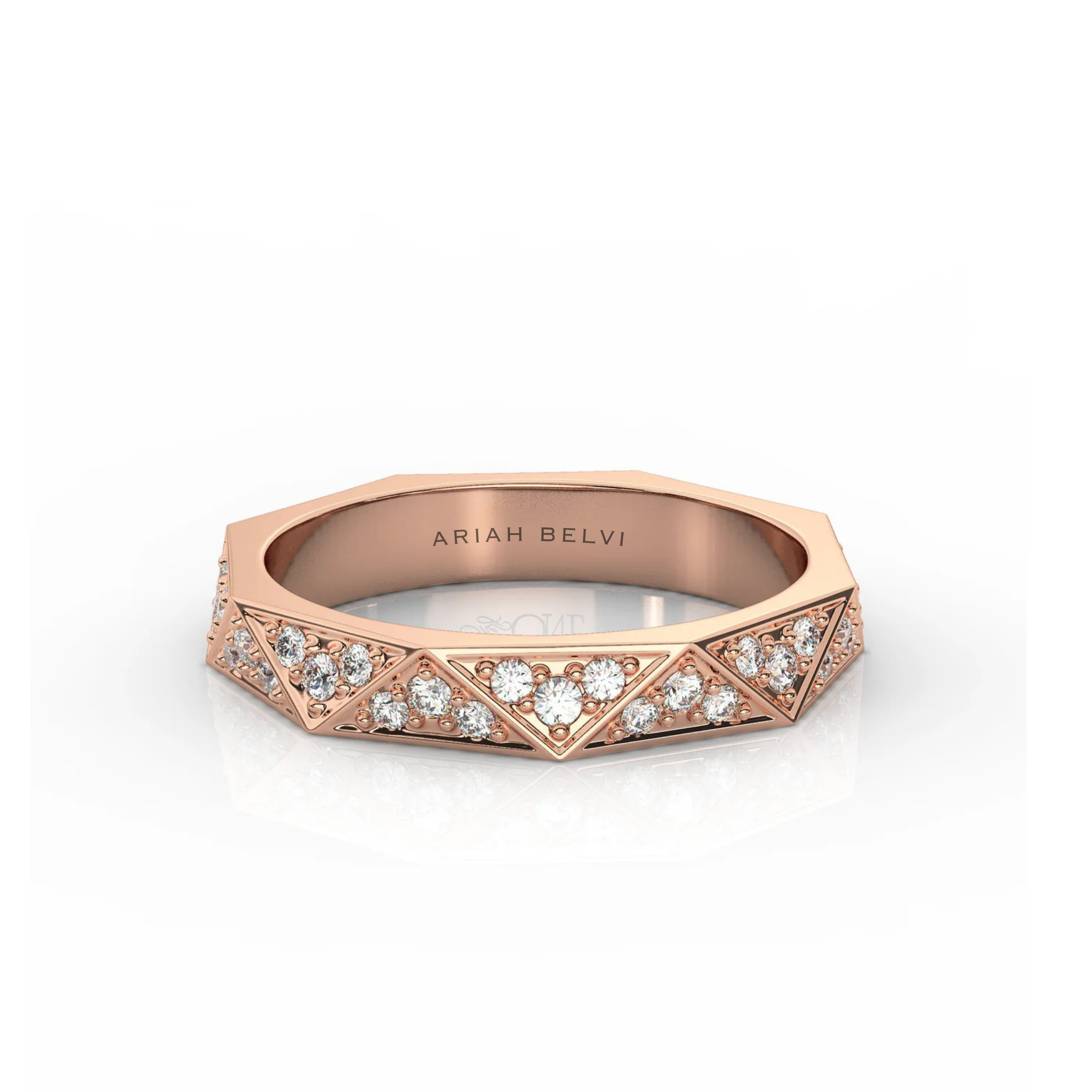 Round Diamond Geometric Wedding Band