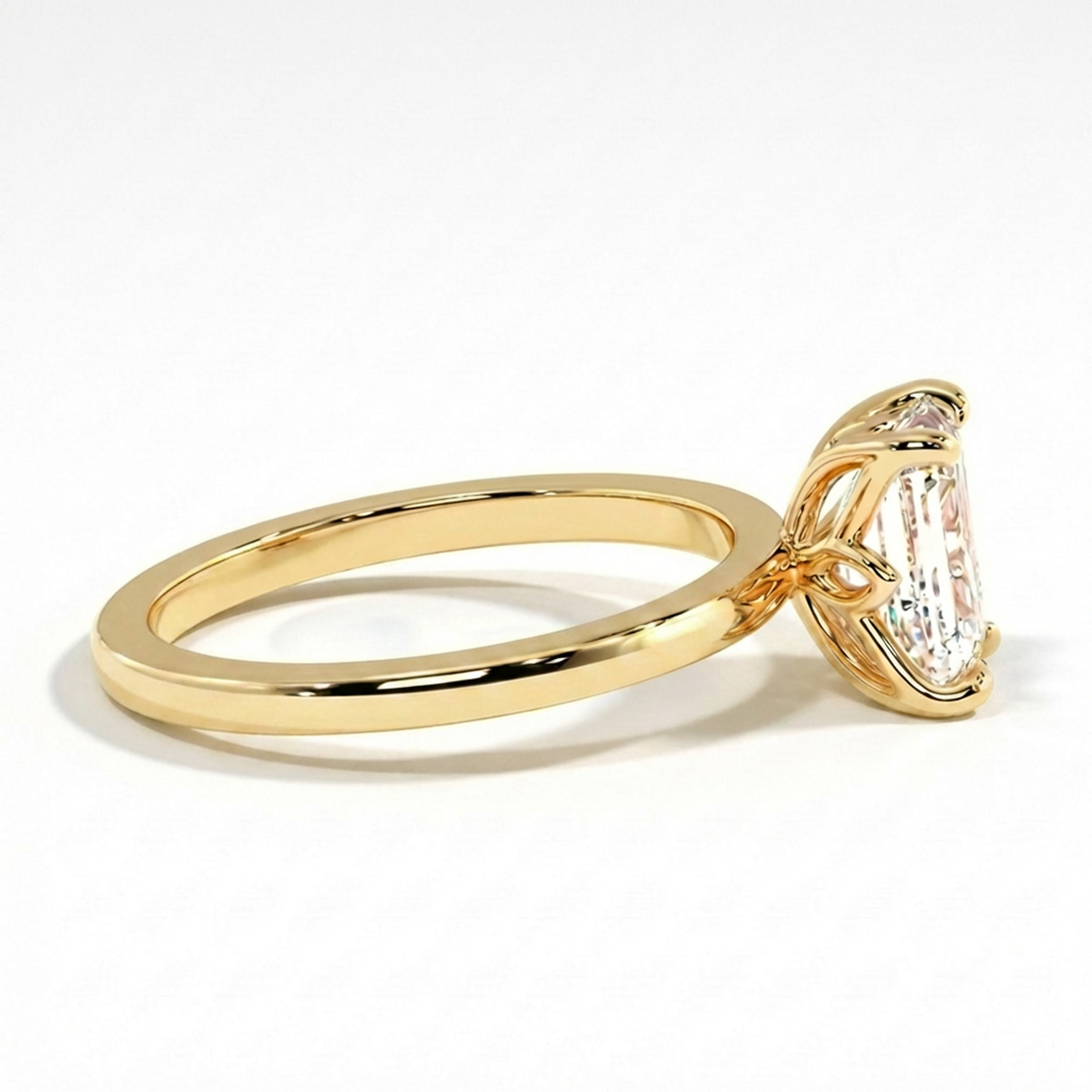 Emerald Cut Diamond Solitaire Engagement Ring with Petal Setting