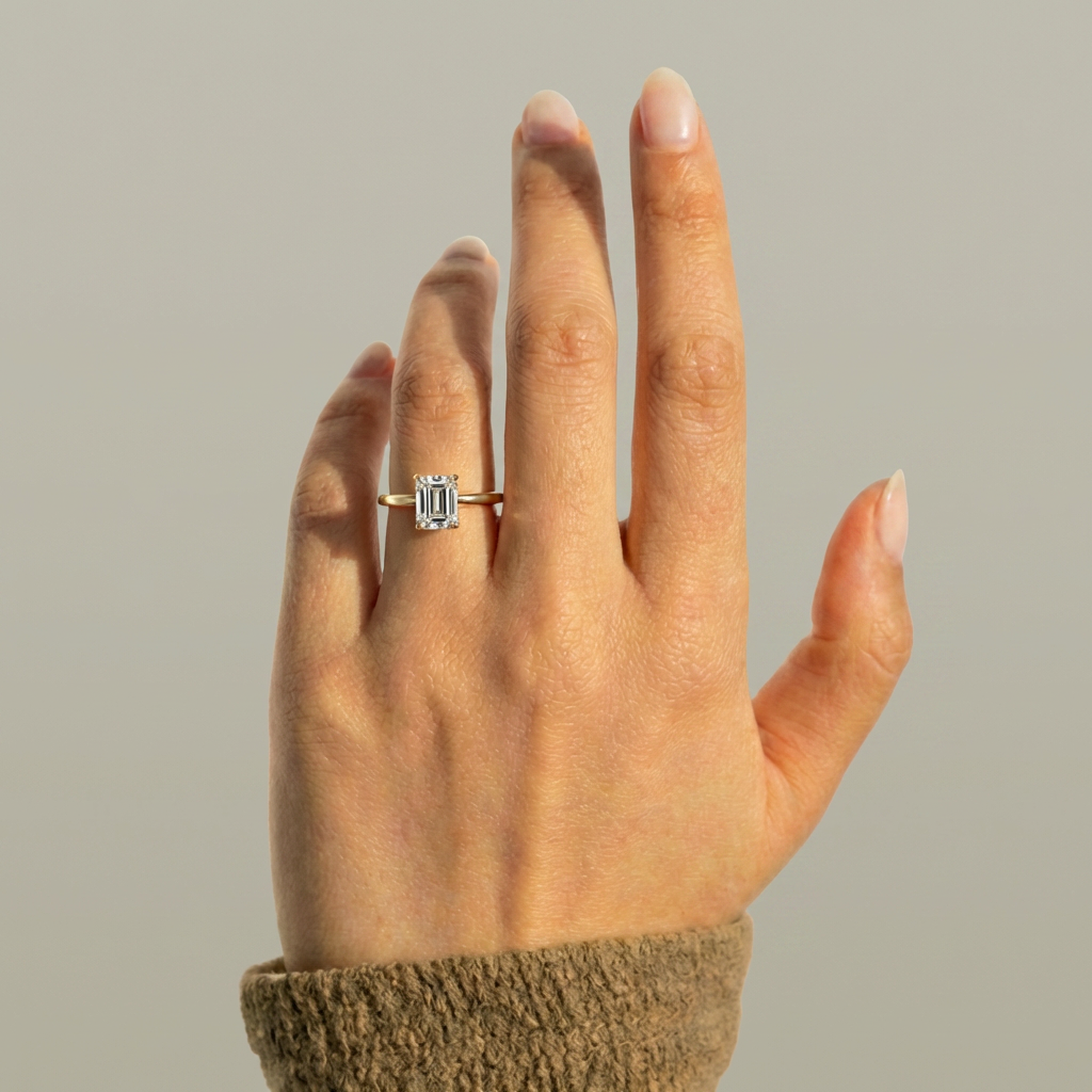 Petal Set Emerald Solitaire Engagement Ring