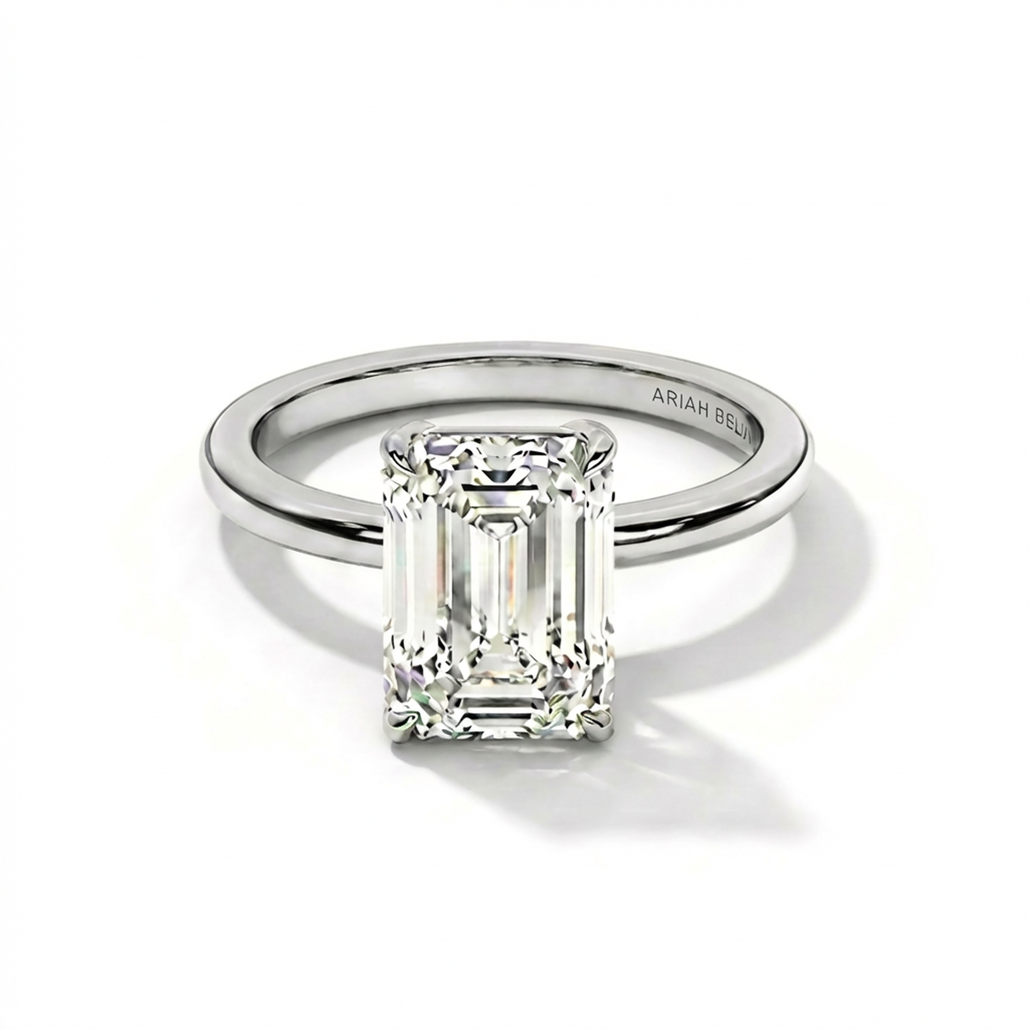 Emerald Cut Diamond Solitaire Engagement Ring with Petal Setting