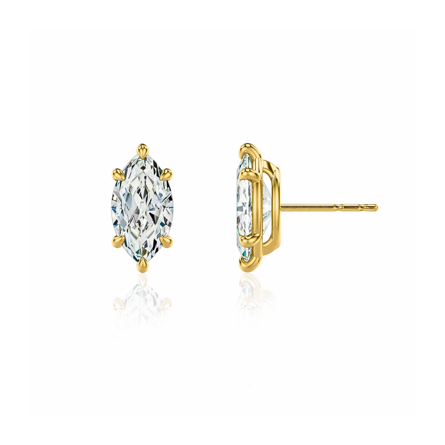 Marquise Diamond Stud Earrings Yellow Gold
