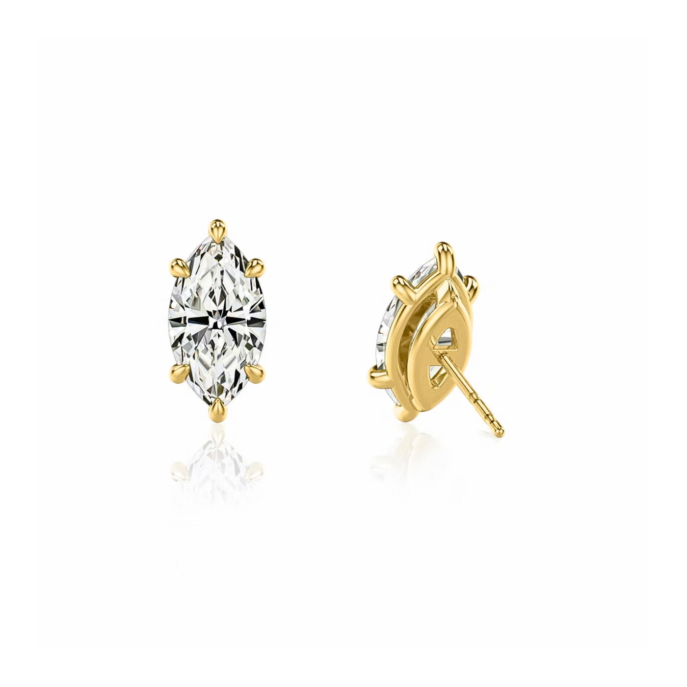 Marquise Diamond Stud Earrings Yellow Gold