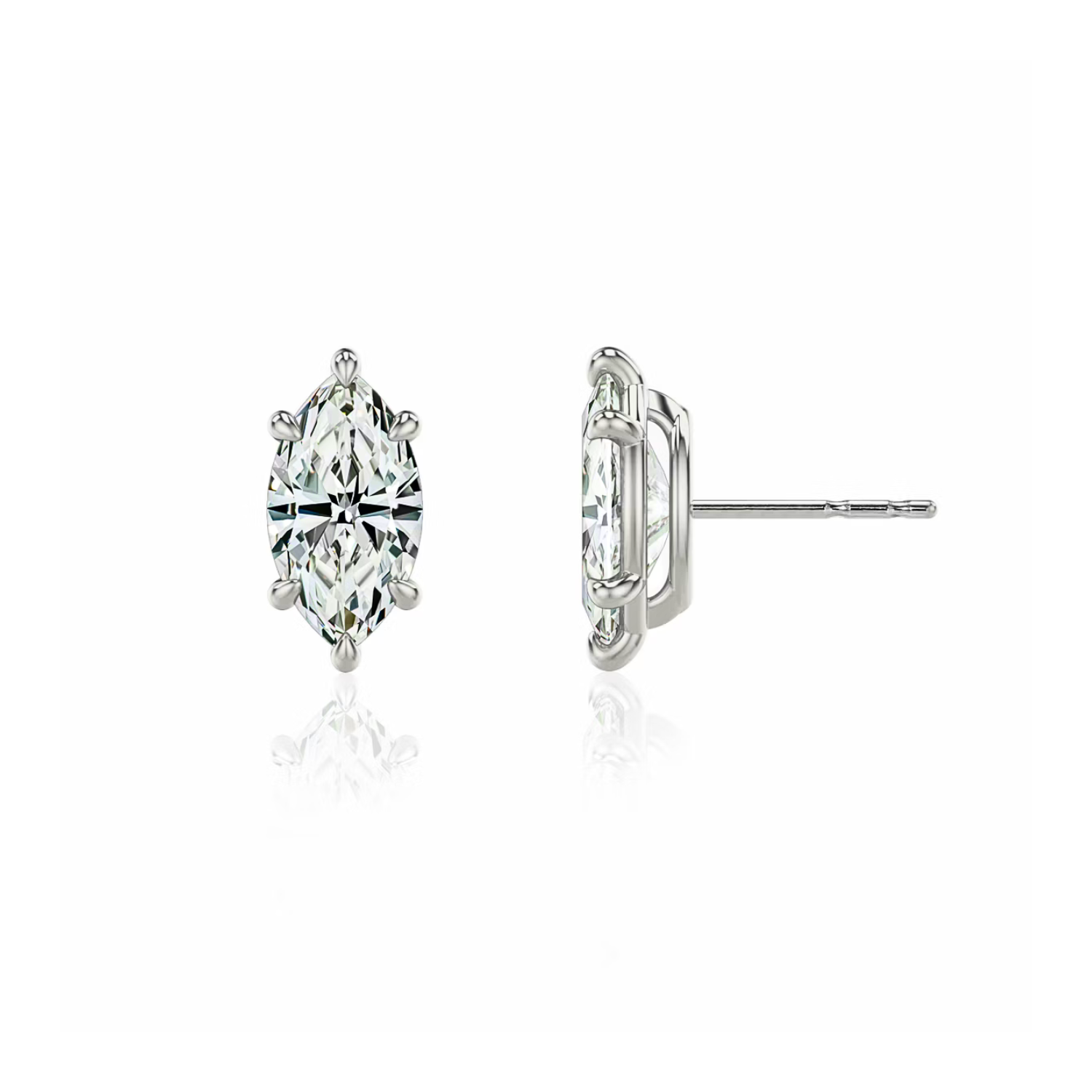 Marquise Diamond Stud Earrings Sterling Silver