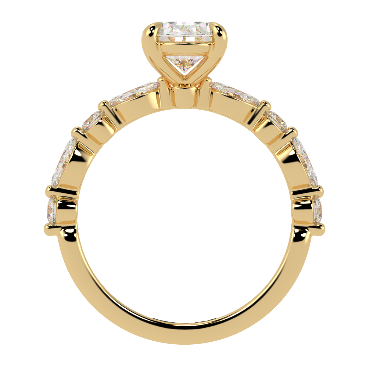 Oval Engagement Ring with Round & Marquise Accents Yellow Gold