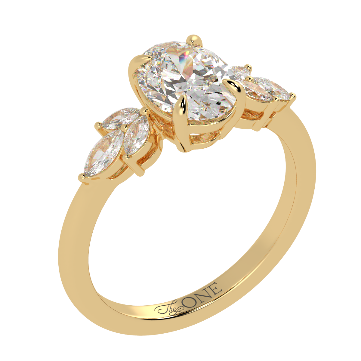 Oval Marquise with Marquise Accents Engagement Ring Yellow Gold