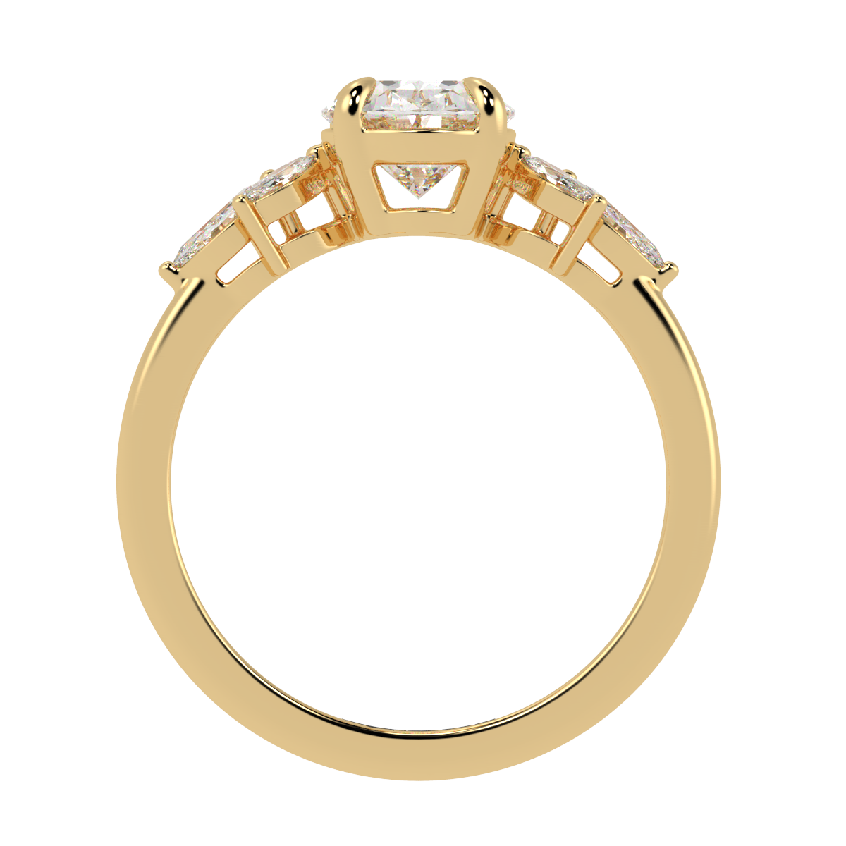 Oval Marquise with Marquise Accents Engagement Ring Yellow Gold