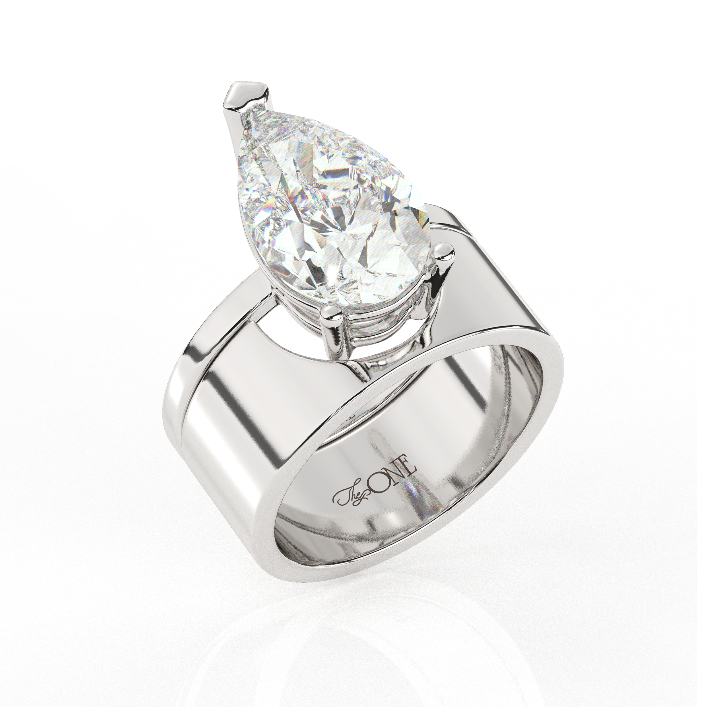 The One Illimite Pear Bridal Diamond Engagement Set Sterling Silver Angled