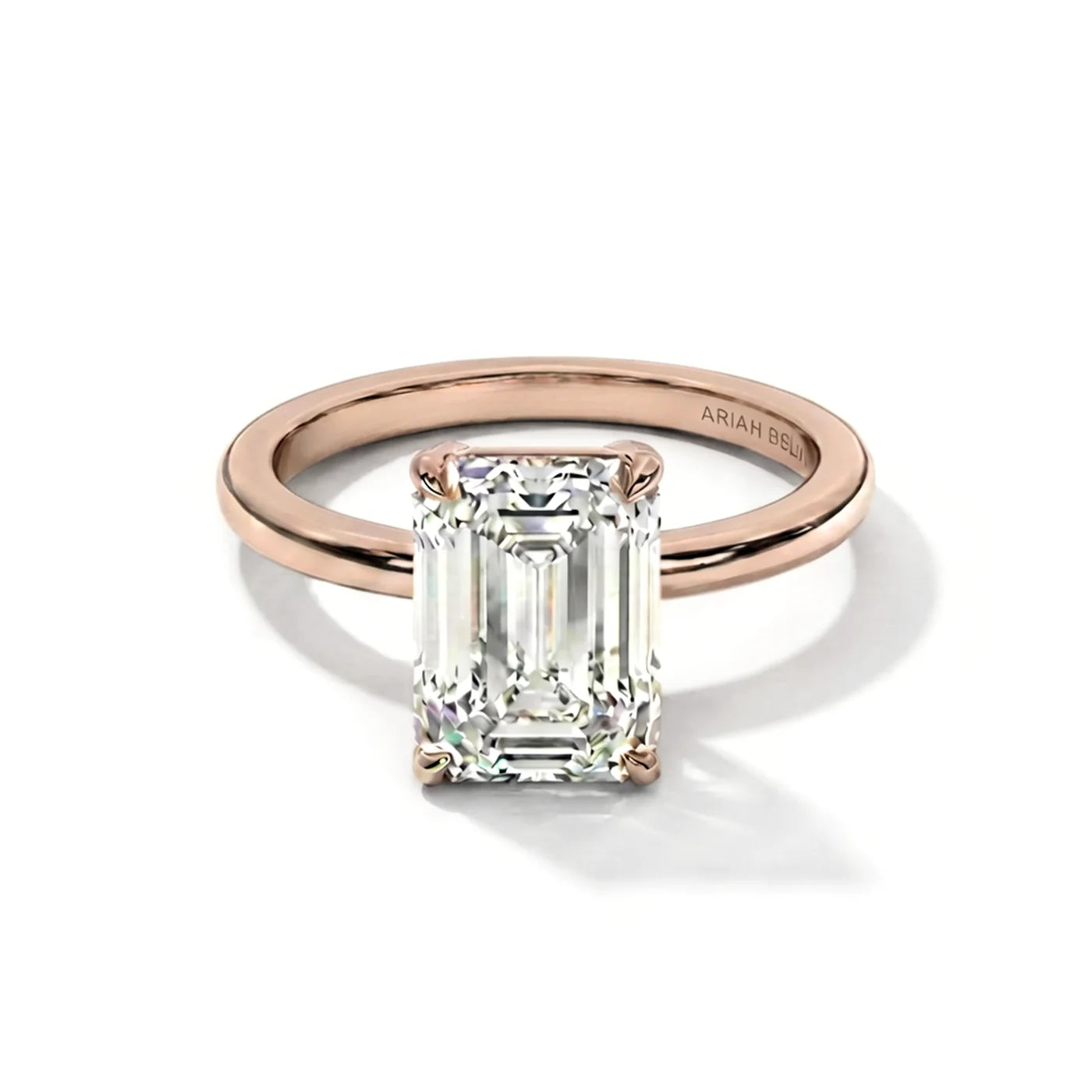 Emerald Cut Diamond Solitaire Engagement Ring with Petal Setting