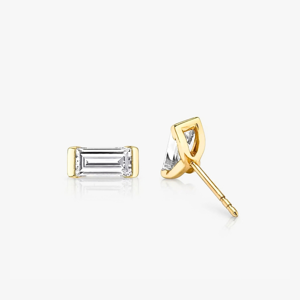 Semi-Bezel Baguette Diamond Studs