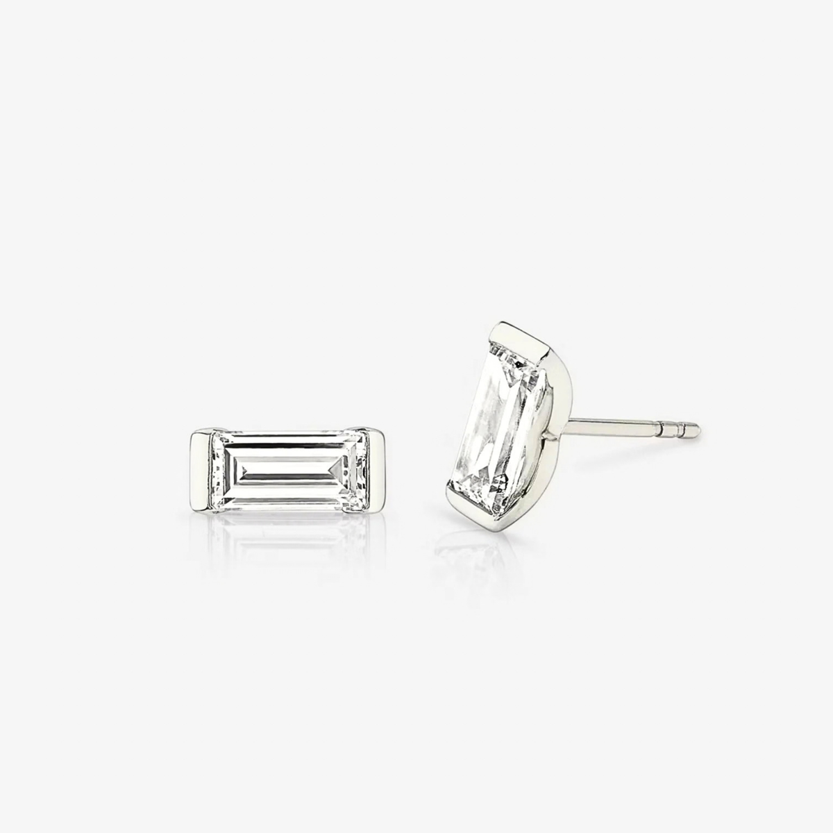 Semi-Bezel Baguette Diamond Studs