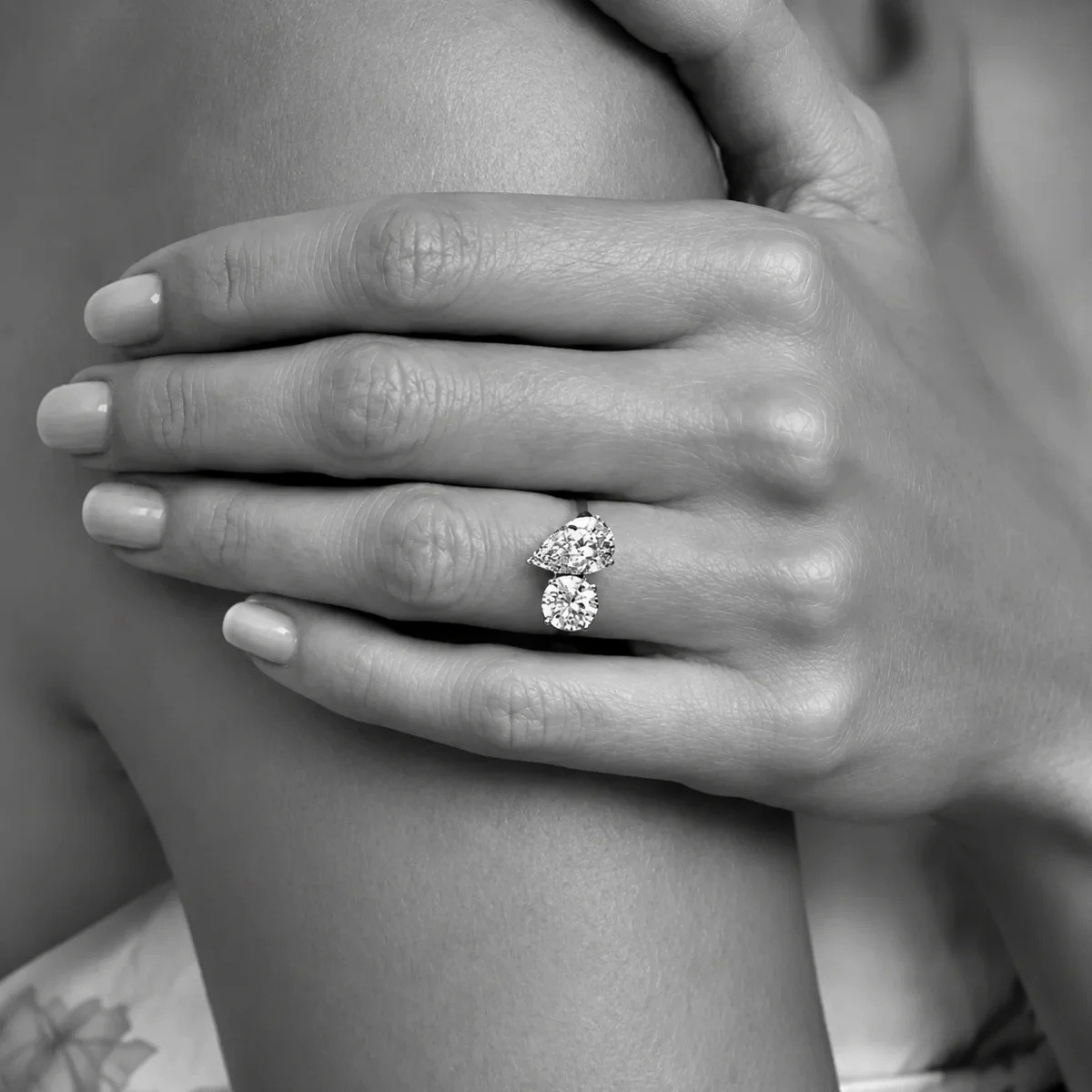 ARIAH BELVI Round and Pear Diamond Toi et Moi Engagement Ring