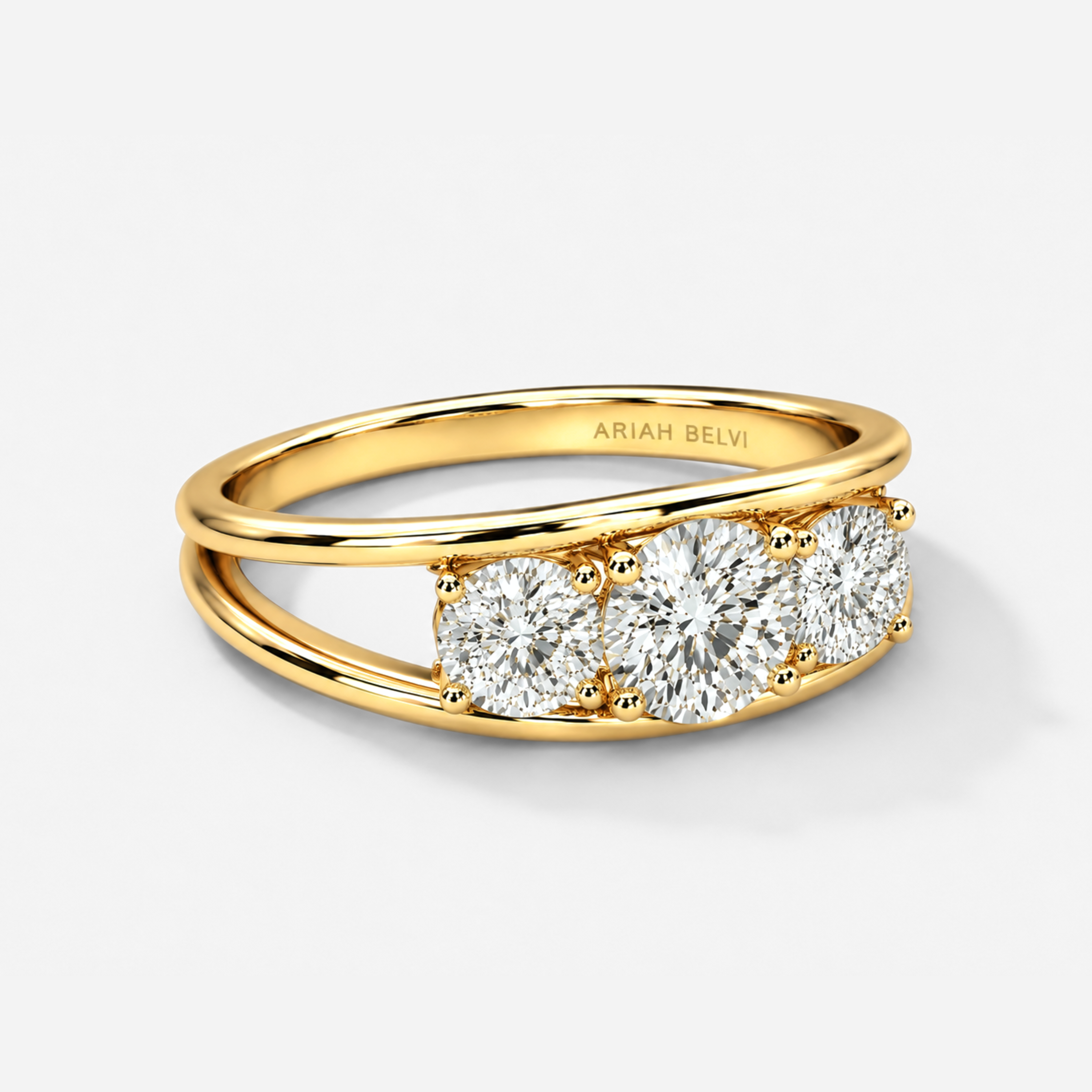 Double Band Three-Stone Diamond Engagement Ring
