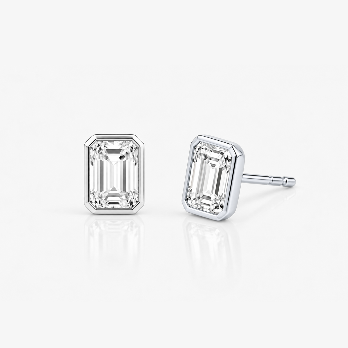 Signature Emerald-Cut Bezel-Set Diamond Stud Earrings