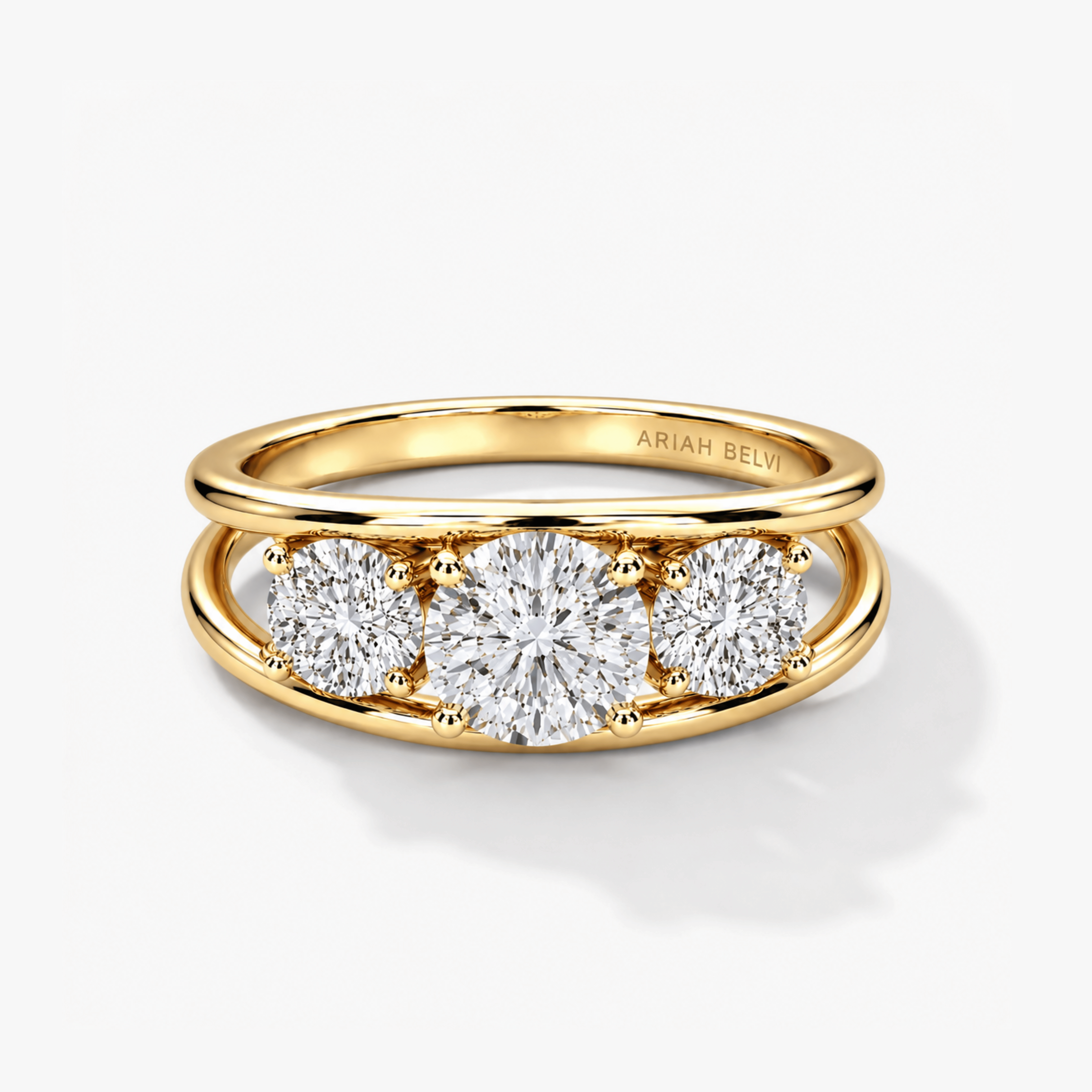 Double Band Three-Stone Diamond Engagement Ring