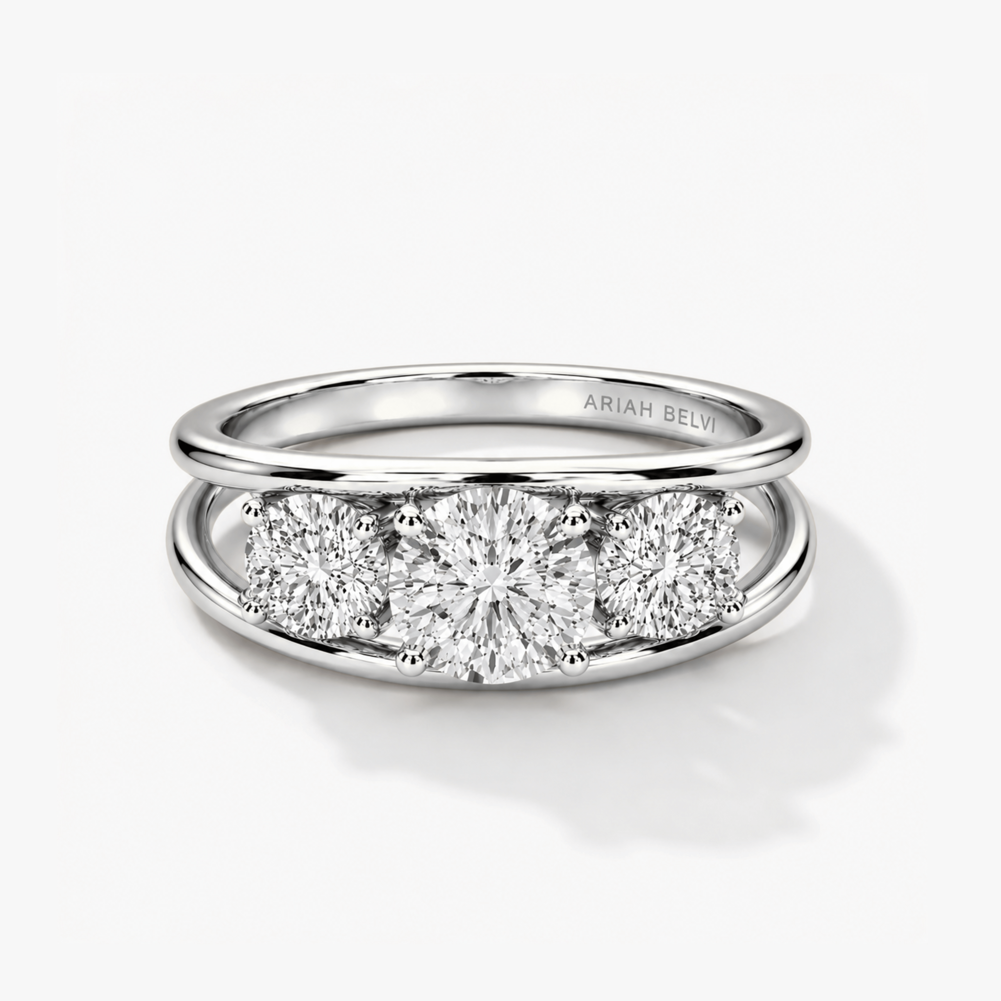 Double Band Three-Stone Diamond Engagement Ring