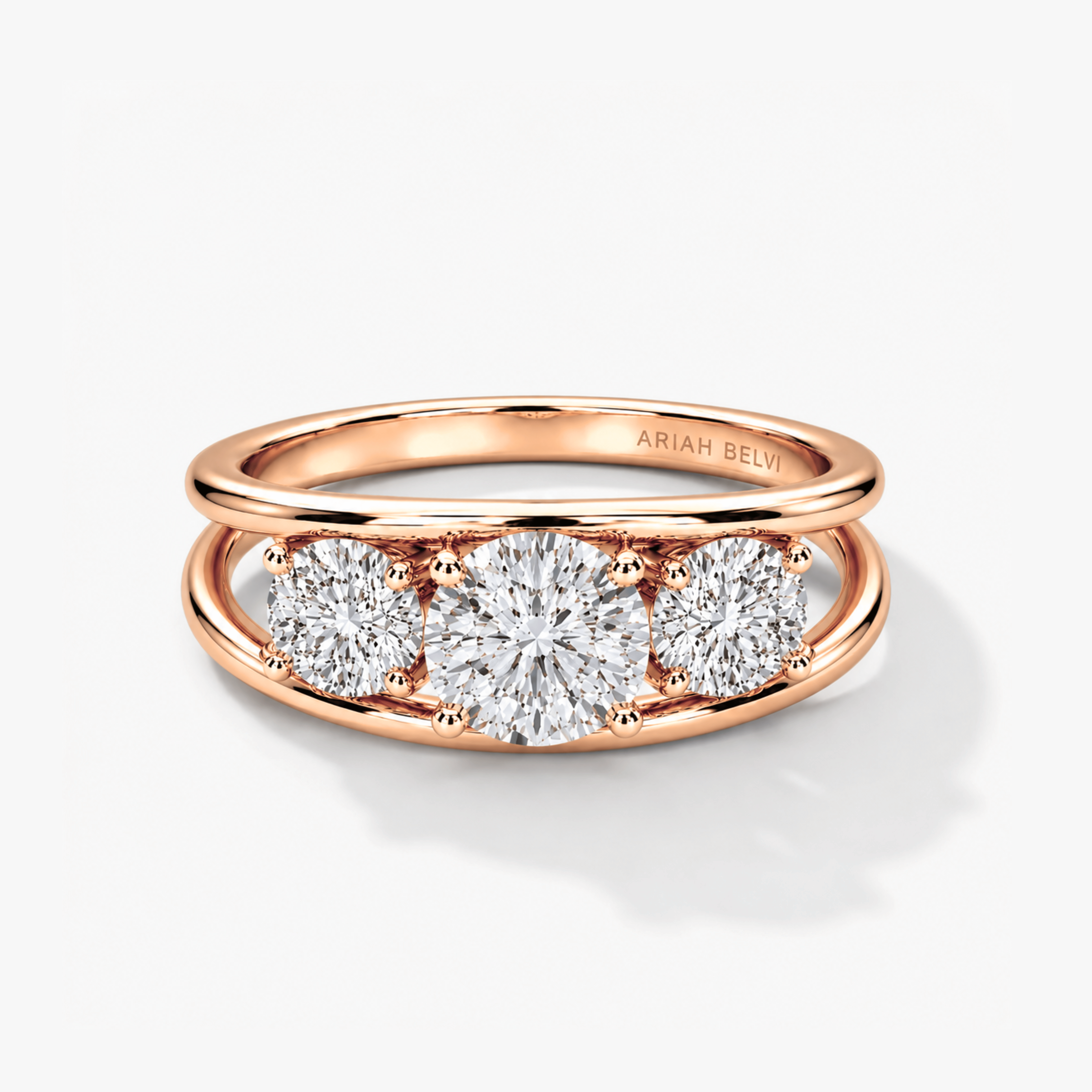 Double Band Three-Stone Diamond Engagement Ring
