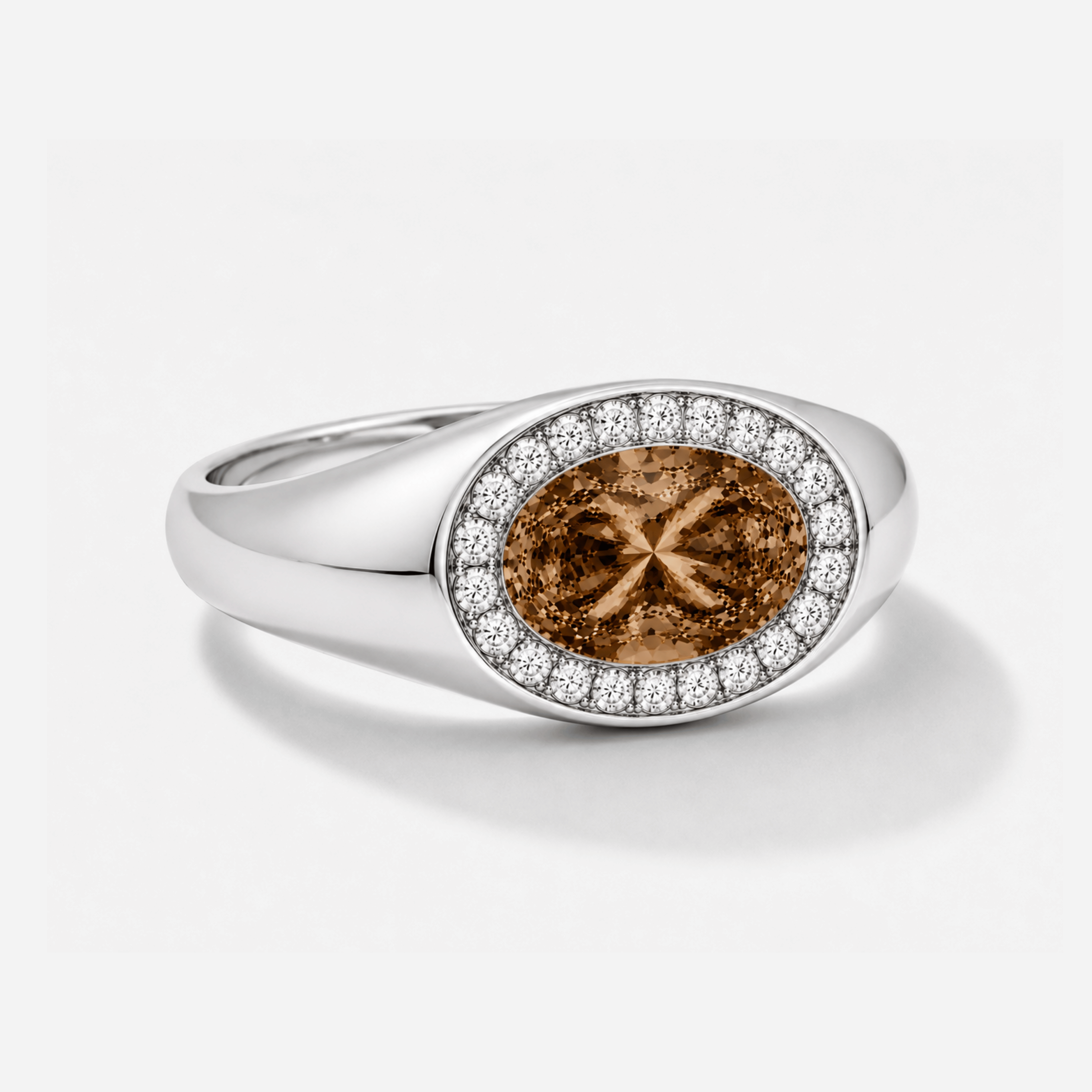 The Marlowe Signet Pinky Ring in Cognac and White Diamond