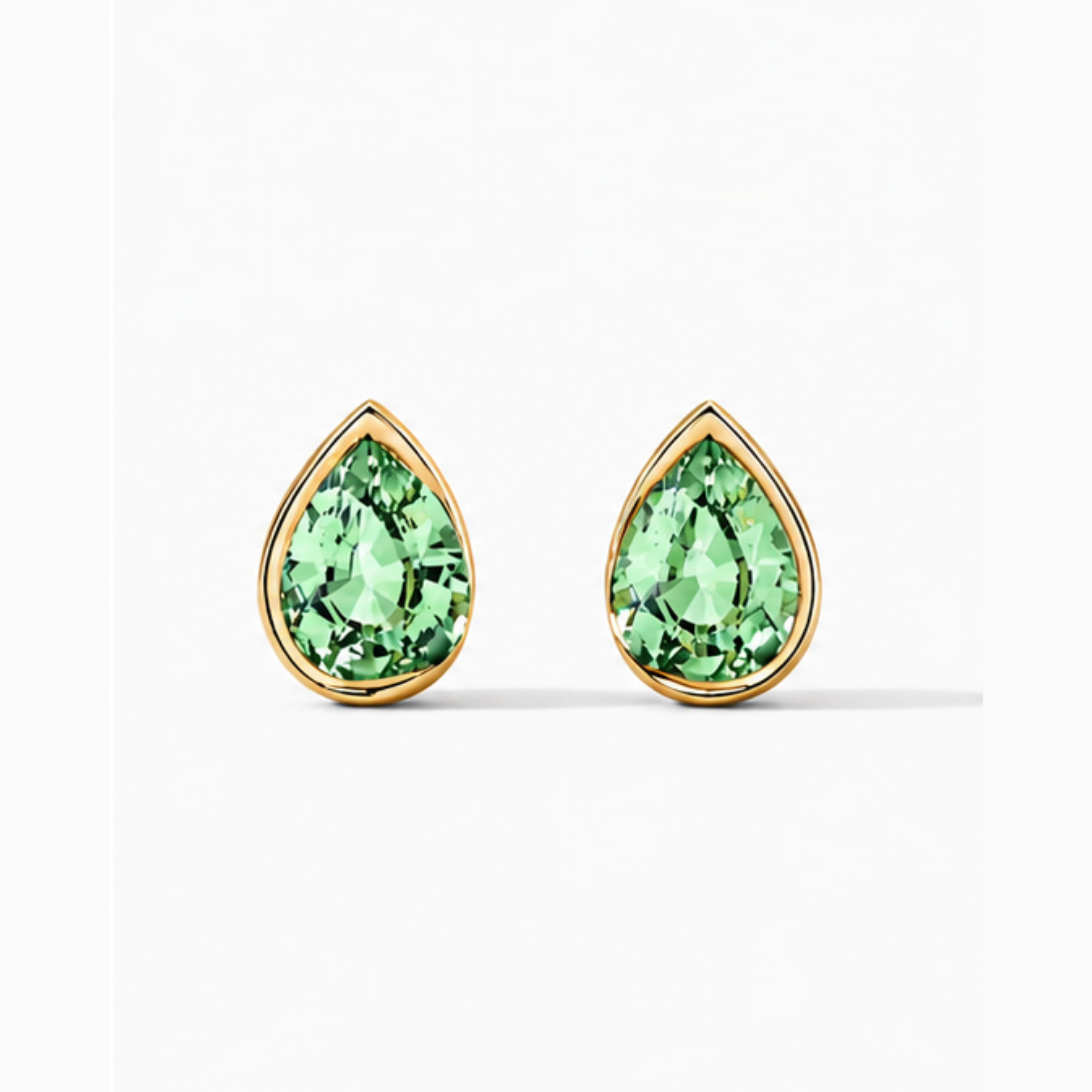 Pear Shape Green Tourmaline Bezel Stud Earrings