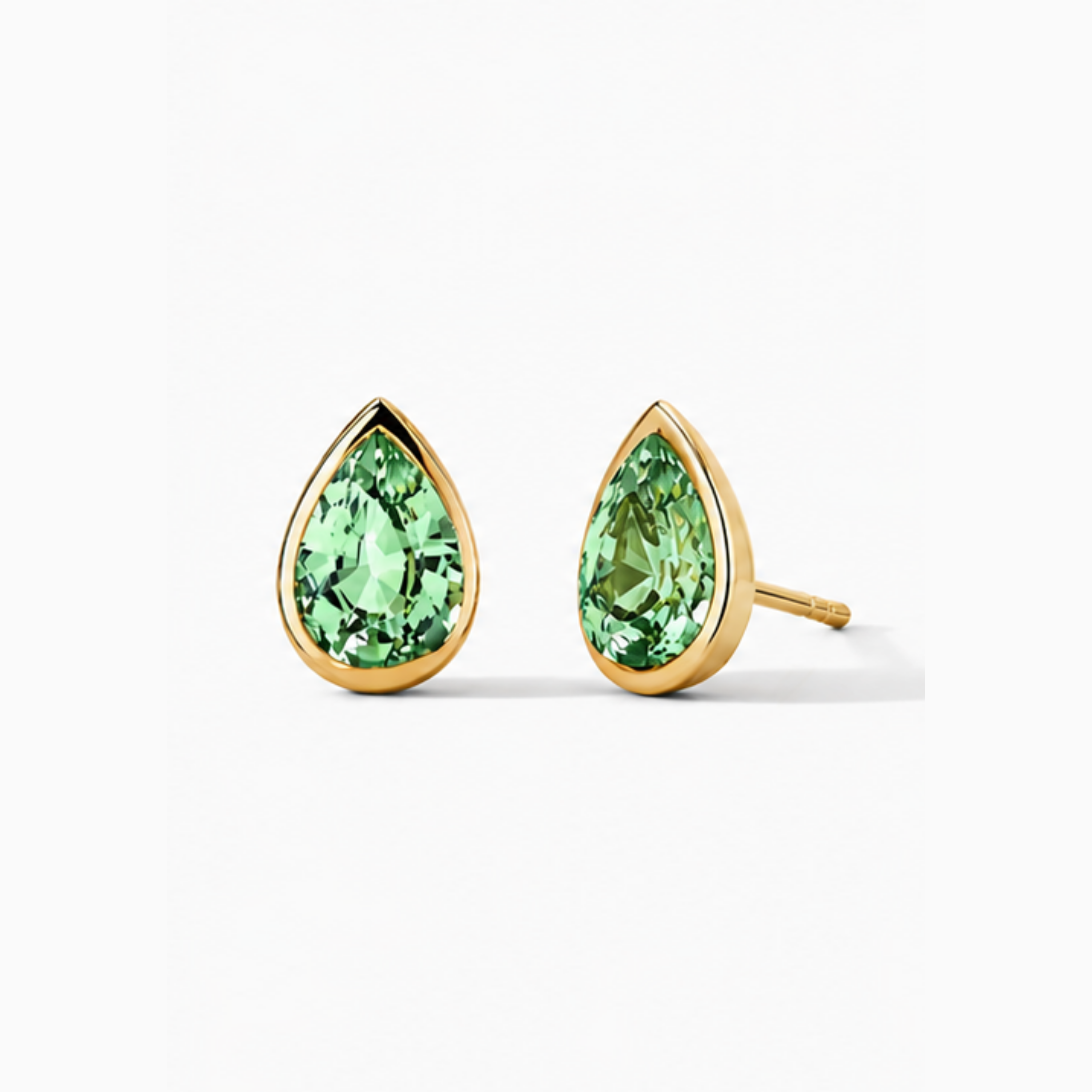 Pear Shape Green Tourmaline Bezel Stud Earrings