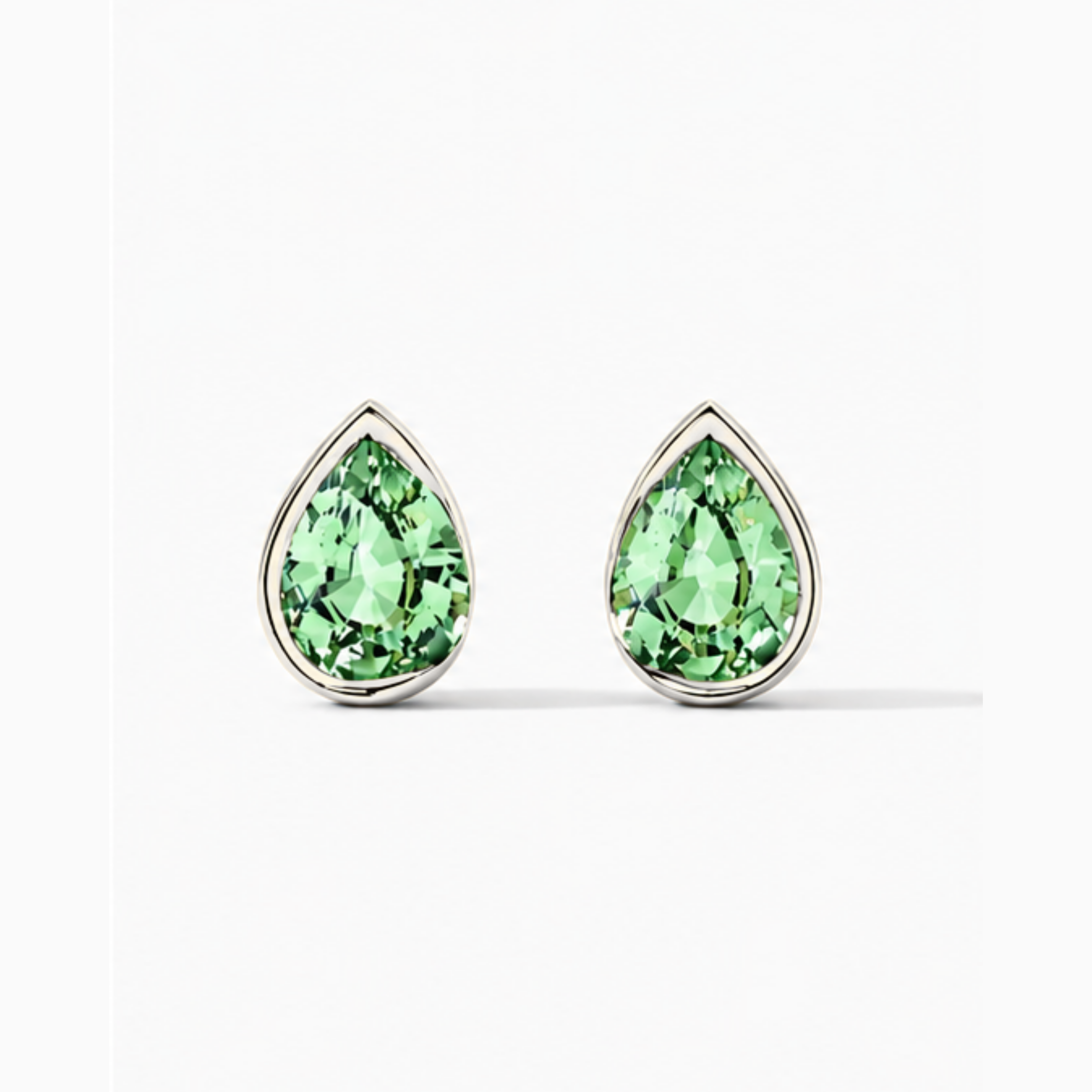 Pear Shape Green Tourmaline Bezel Stud Earrings