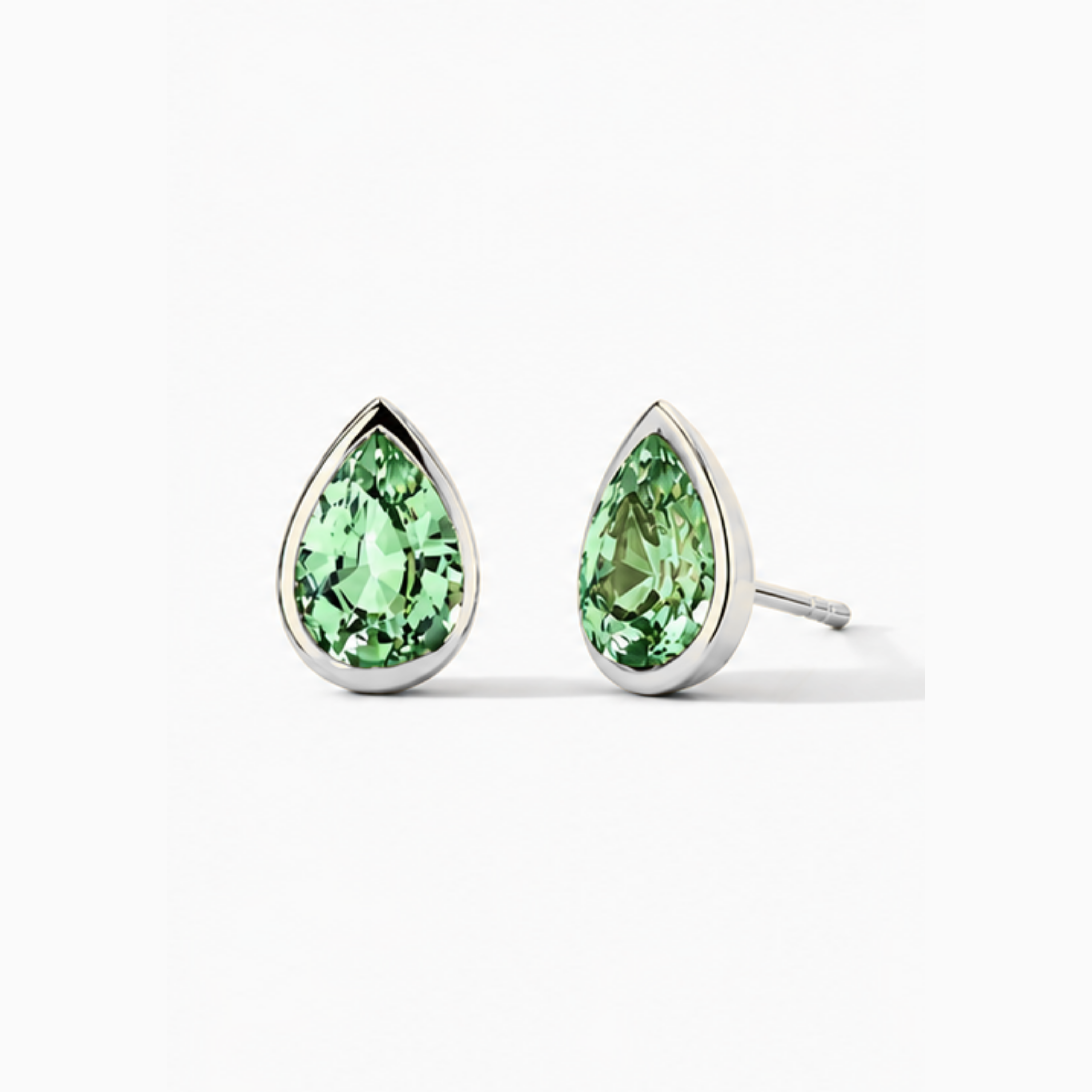 Pear Shape Green Tourmaline Bezel Stud Earrings