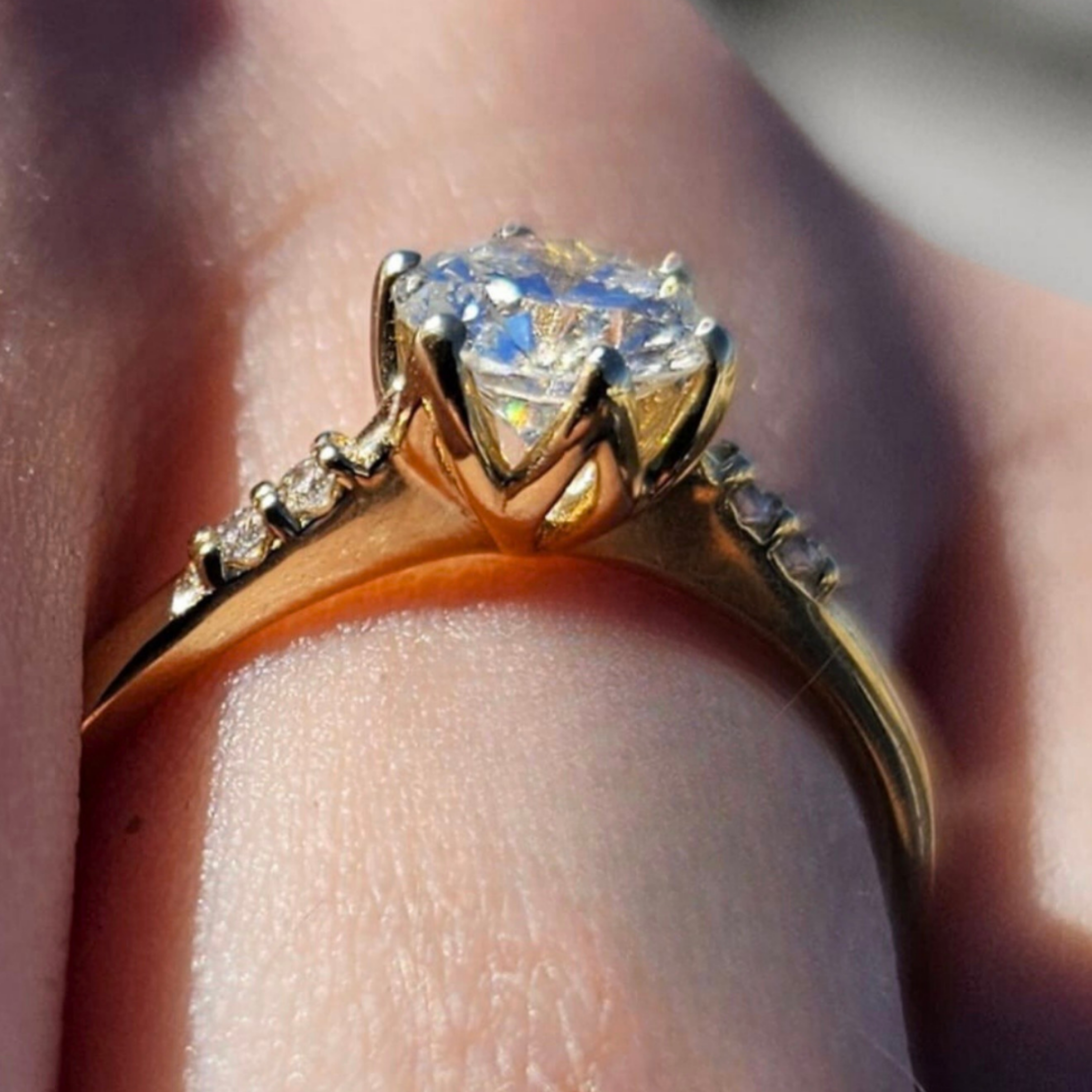 0.70ct Round Brilliant Diamond Ring with Petite Side Accents in 14k Yellow Gold