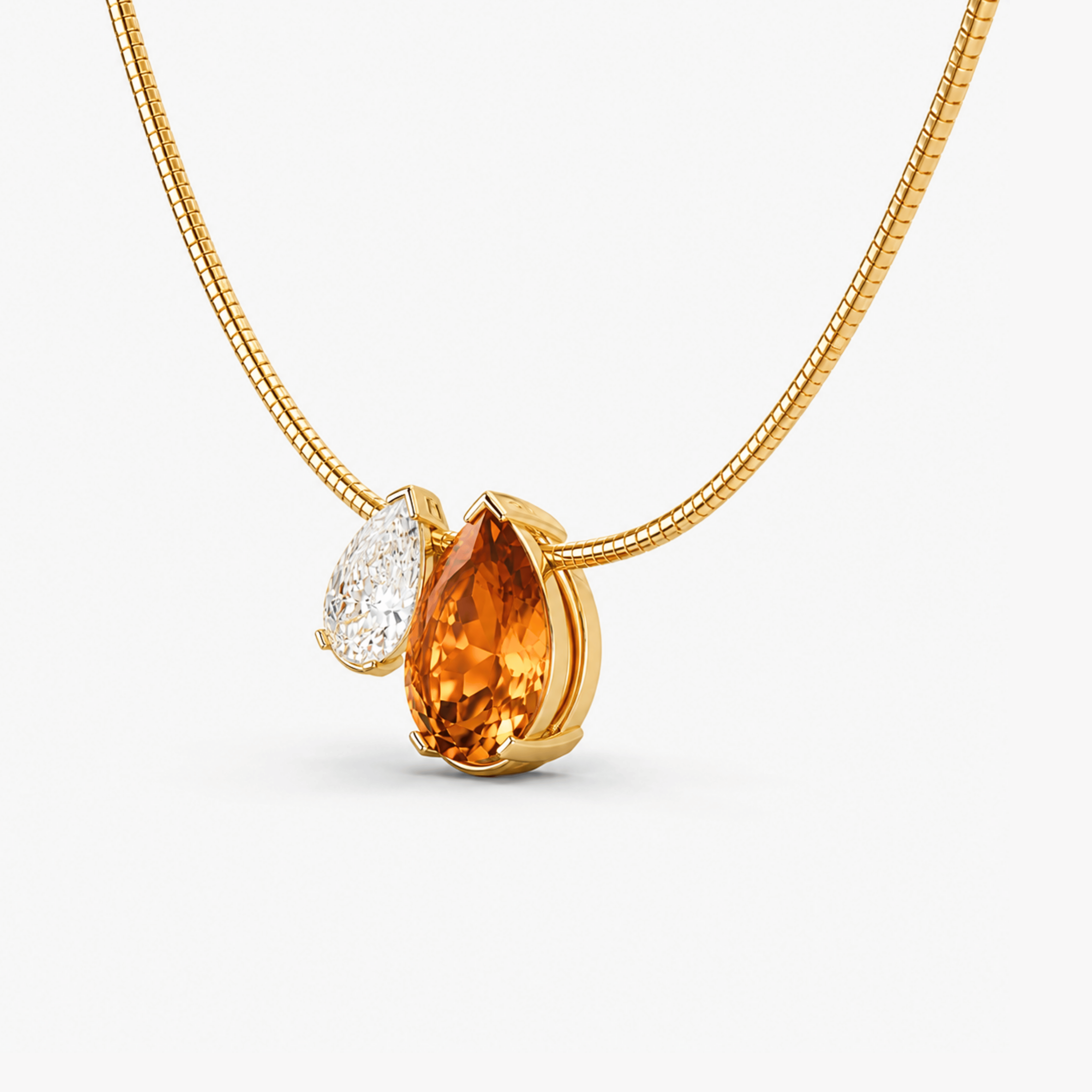 Citrine & Pear Diamond Double Pendant Necklace