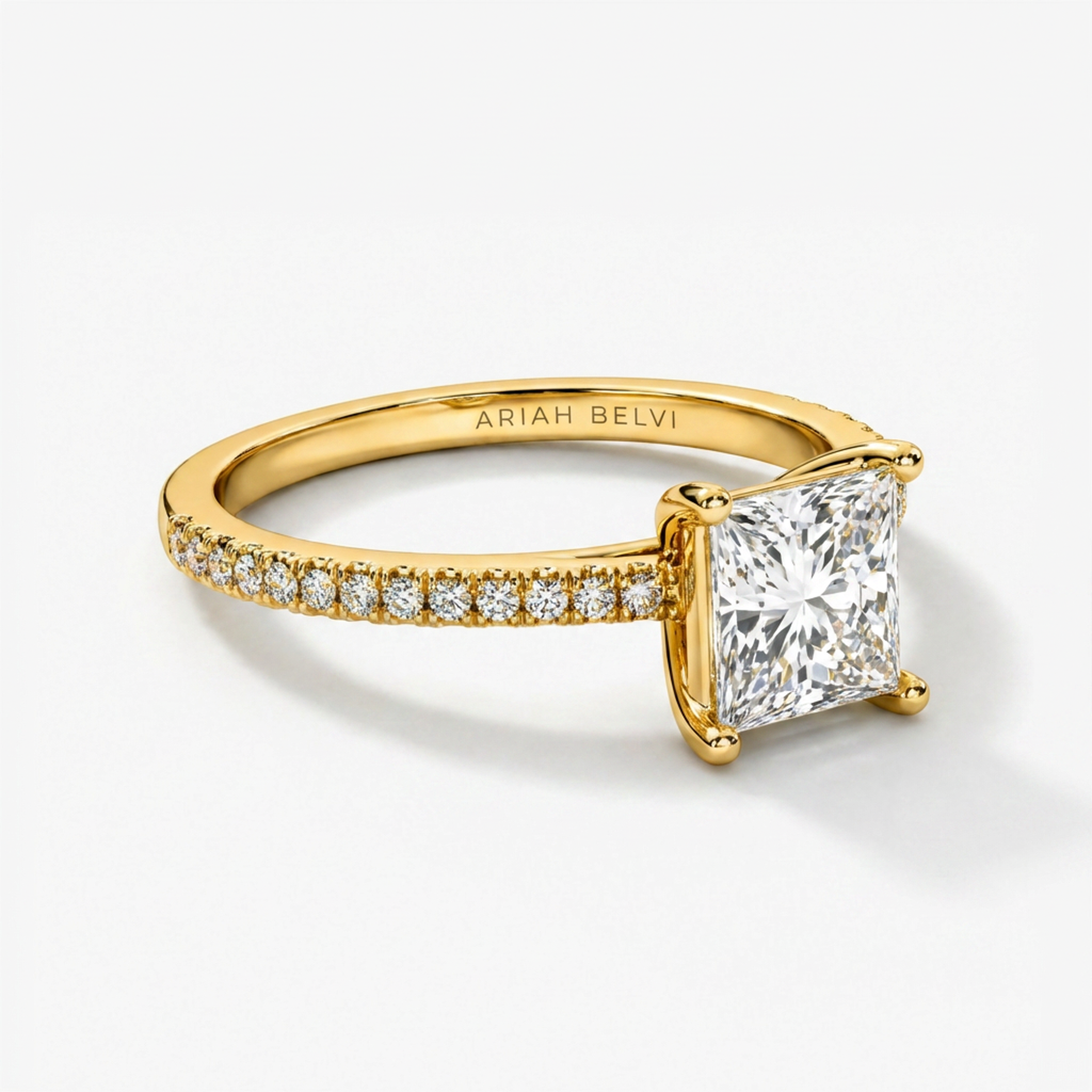 Princess Cut Diamond Engagement Ring with Pavé Band