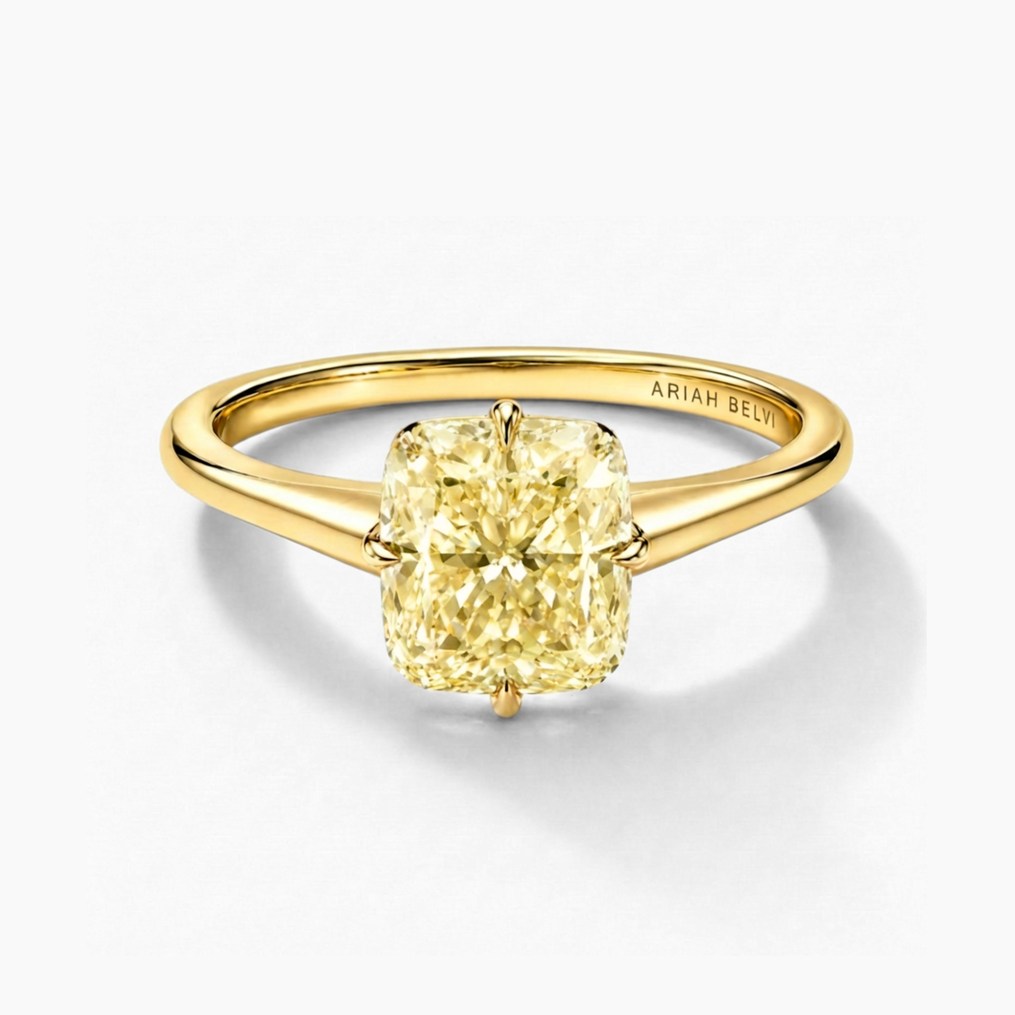Cushion Cut Yellow Diamond Engagement Ring with Four-Claw Setting
