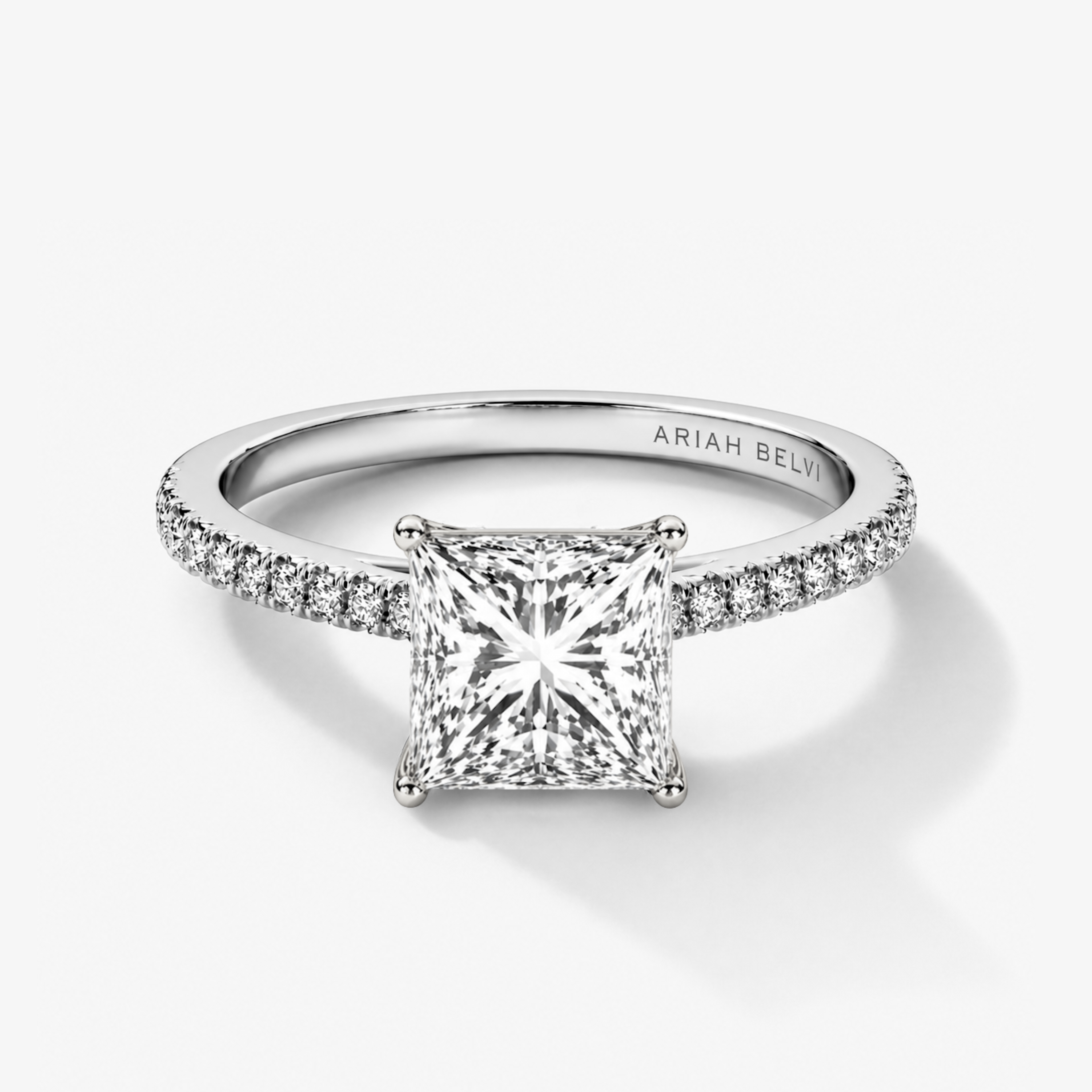 Princess Cut Diamond Engagement Ring with Pavé Band