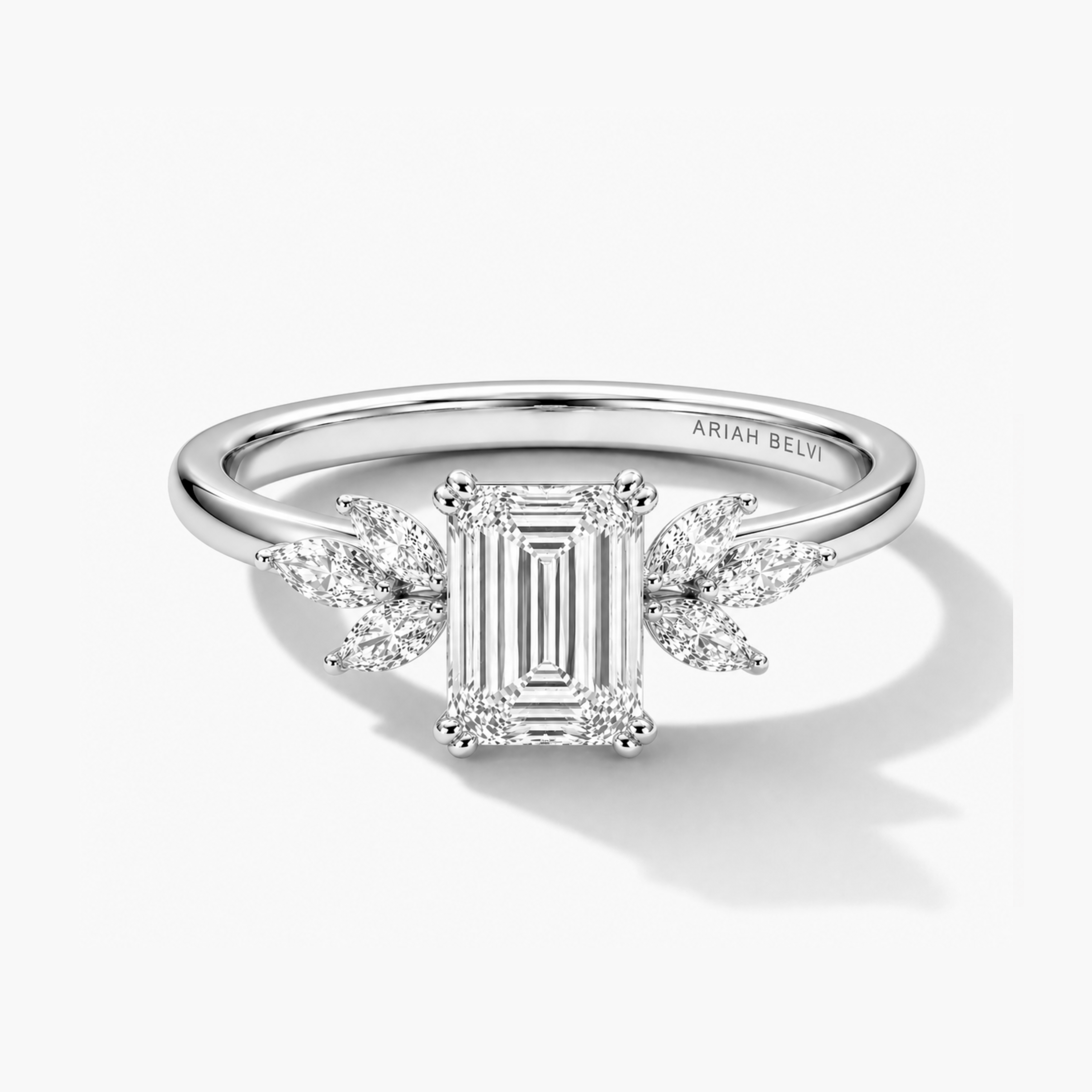 Emerald Cut Diamond Engagement Ring with Marquise Accents